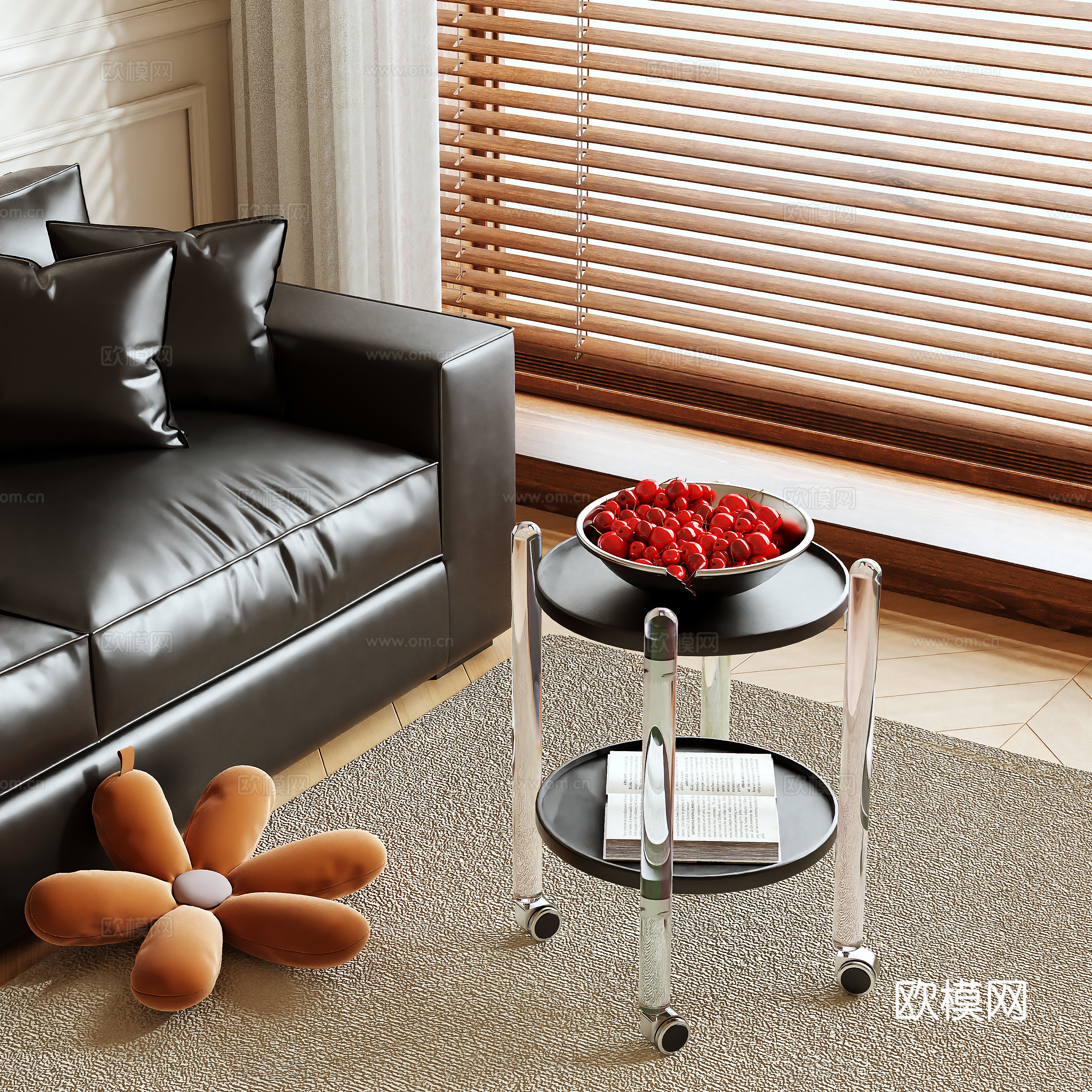 Mobile trolley round table corner table side table 3D model