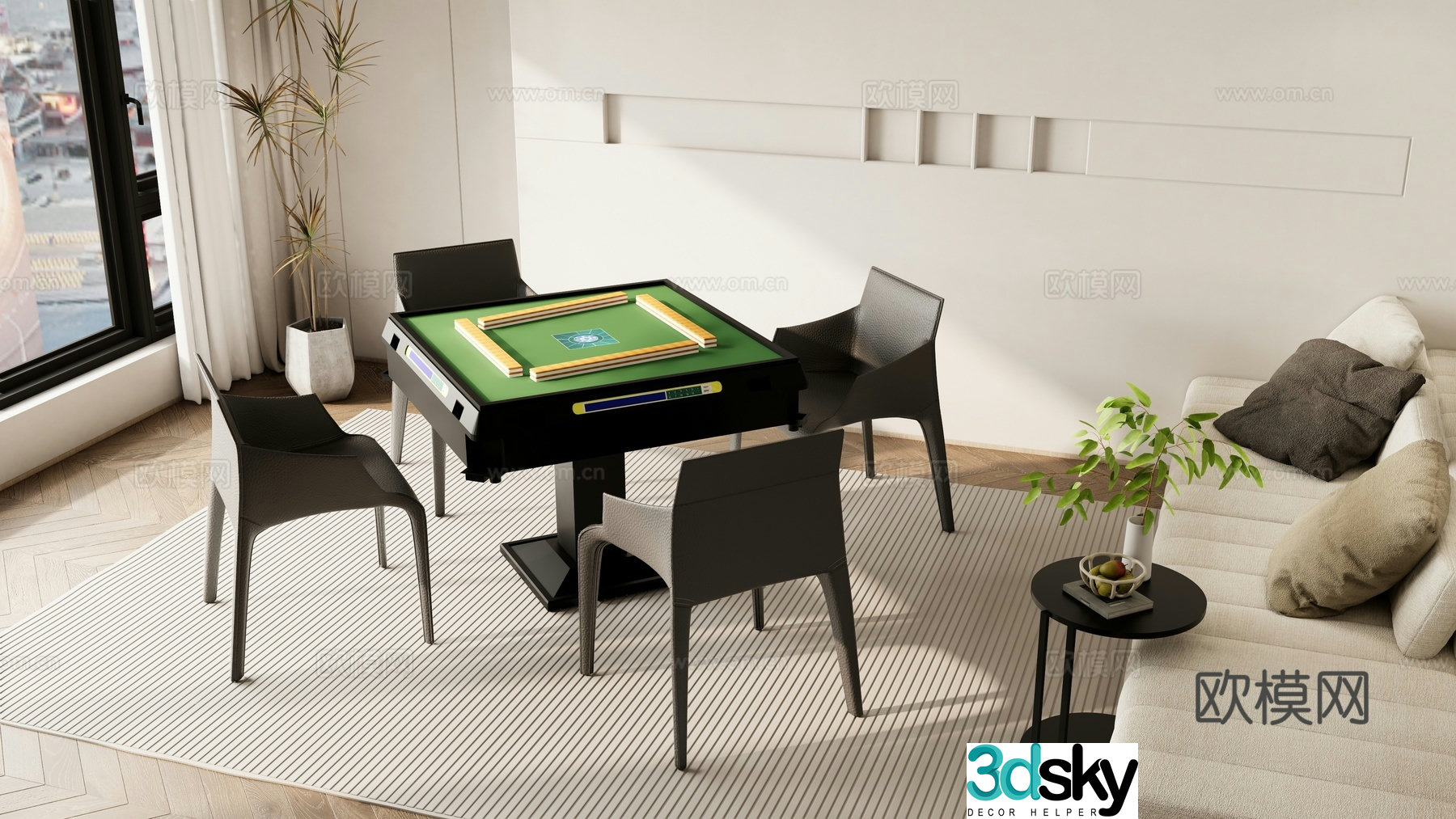 Modern mahjong tables and chairs 3d model of chess and card tables and chairs