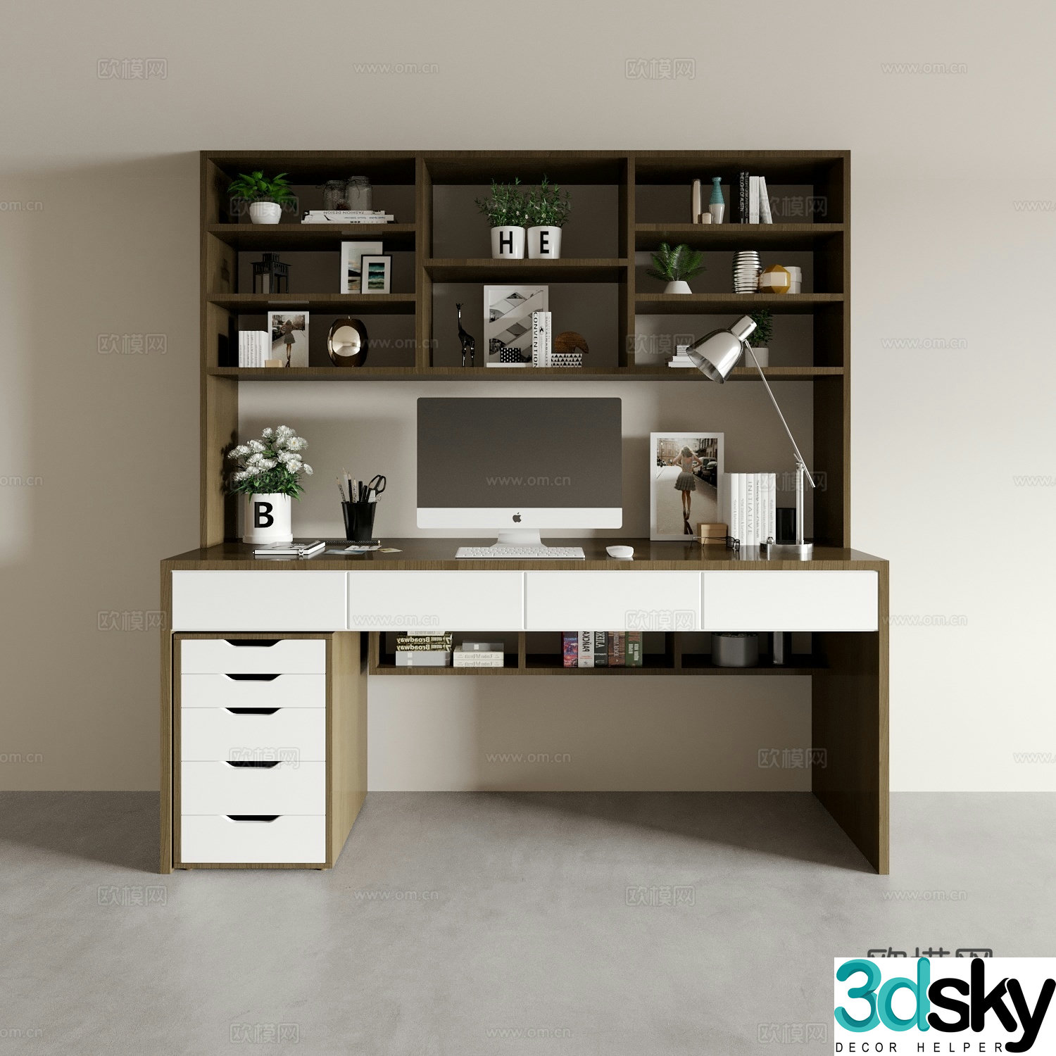 Modern desk computer desk 3d model