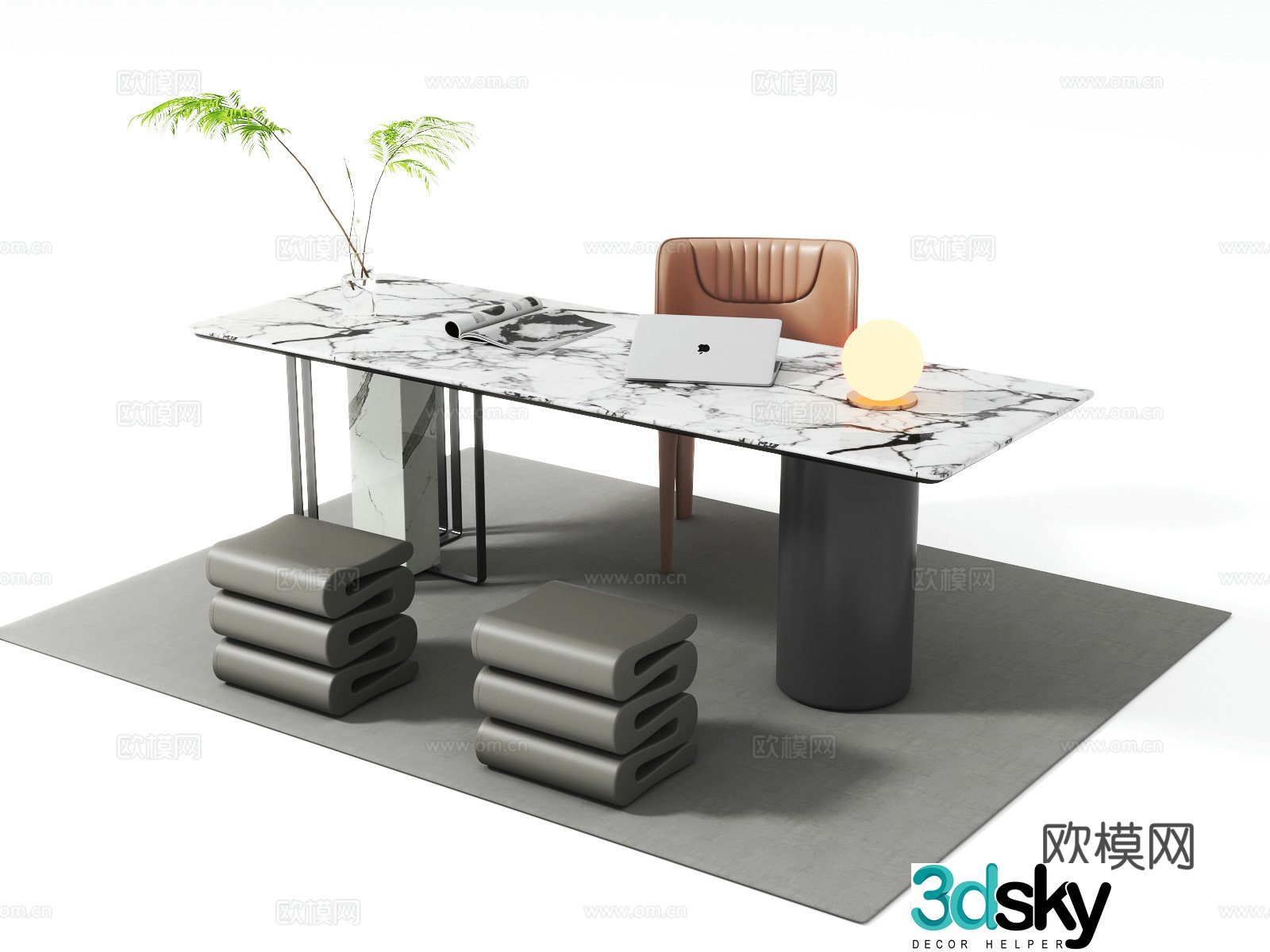 Italian desk and chair 3d model