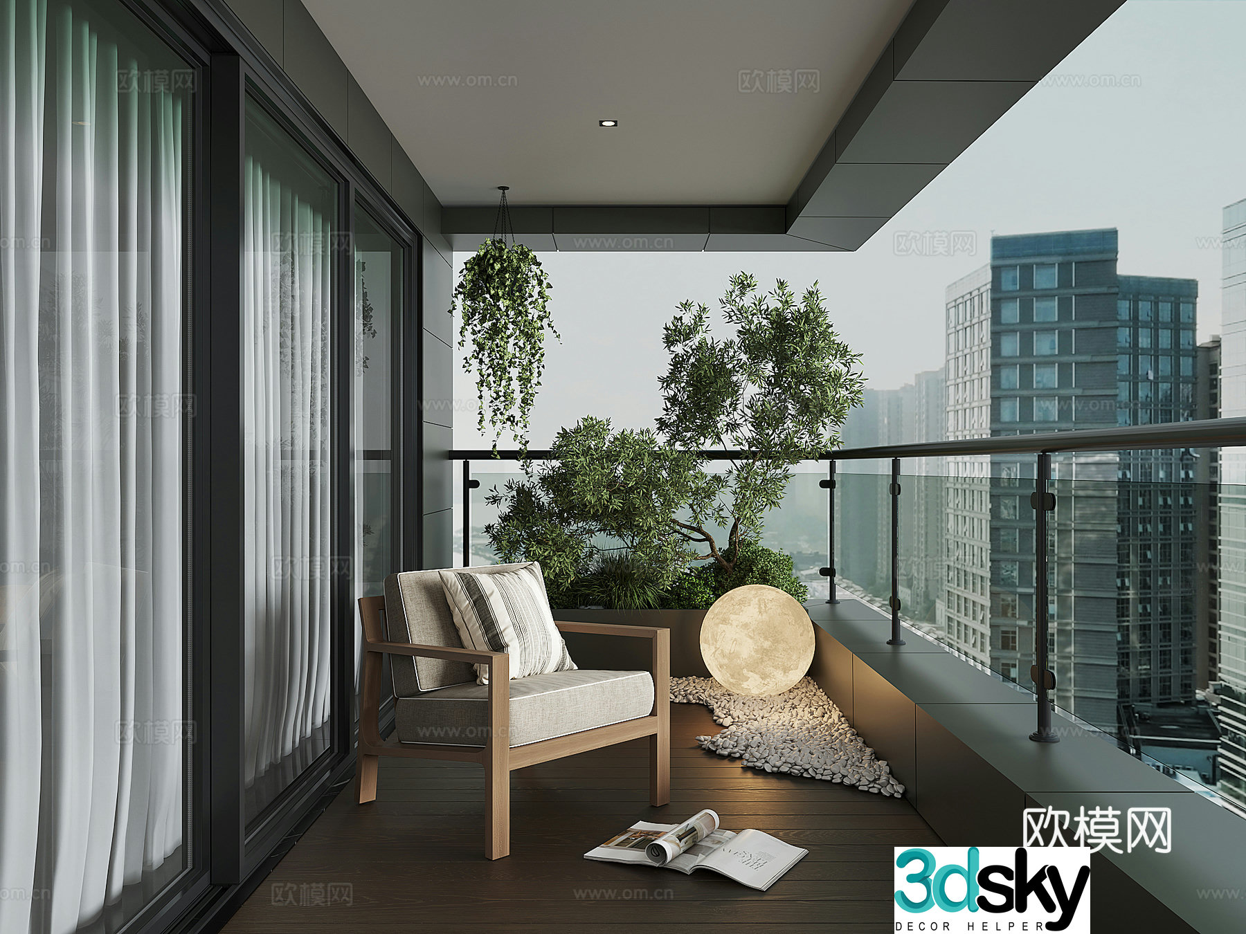 Modern home balcony 3d model
