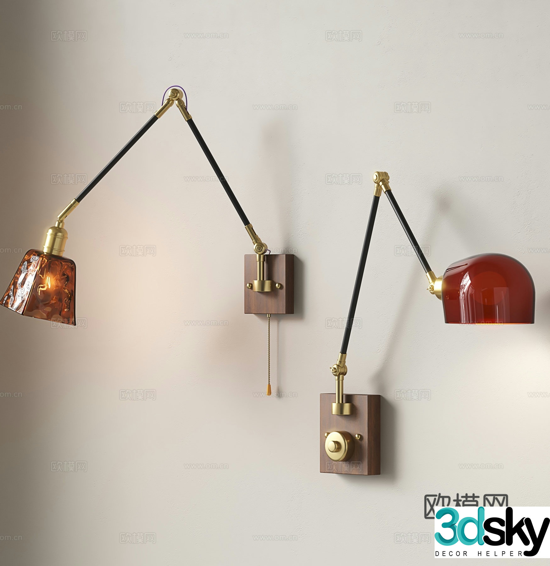 Medieval wall lamp retro wall lamp swing arm wall lamp bedside wall lamp 3D model