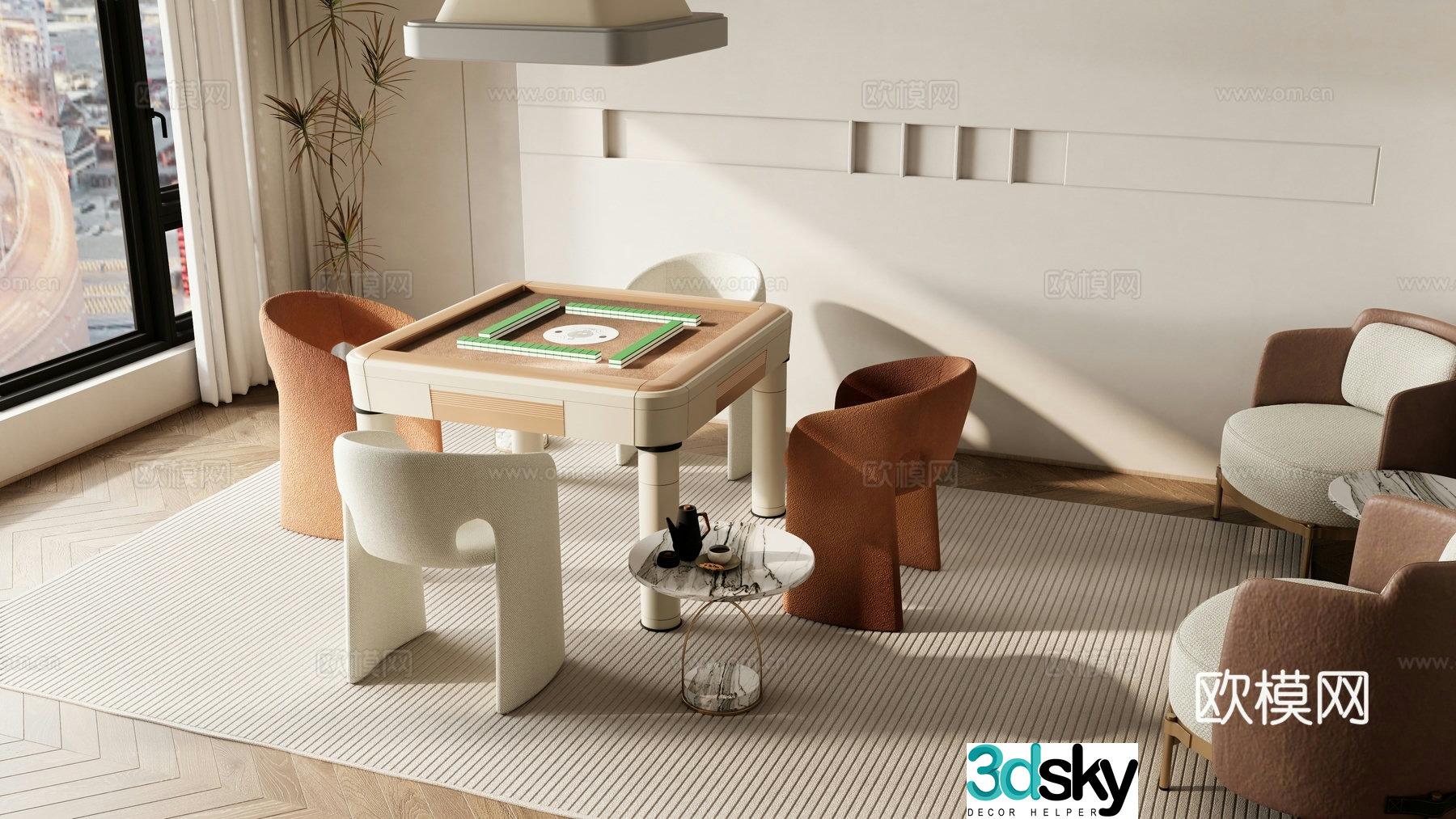 Modern mahjong tables and chairs 3d model of chess and card tables and chairs