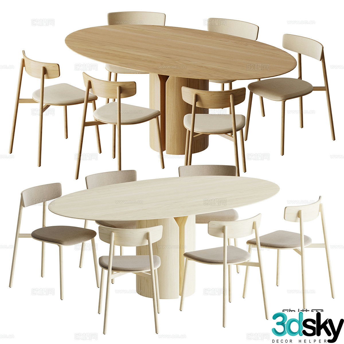 Nordic dining table and chairs oval dining table 3d model