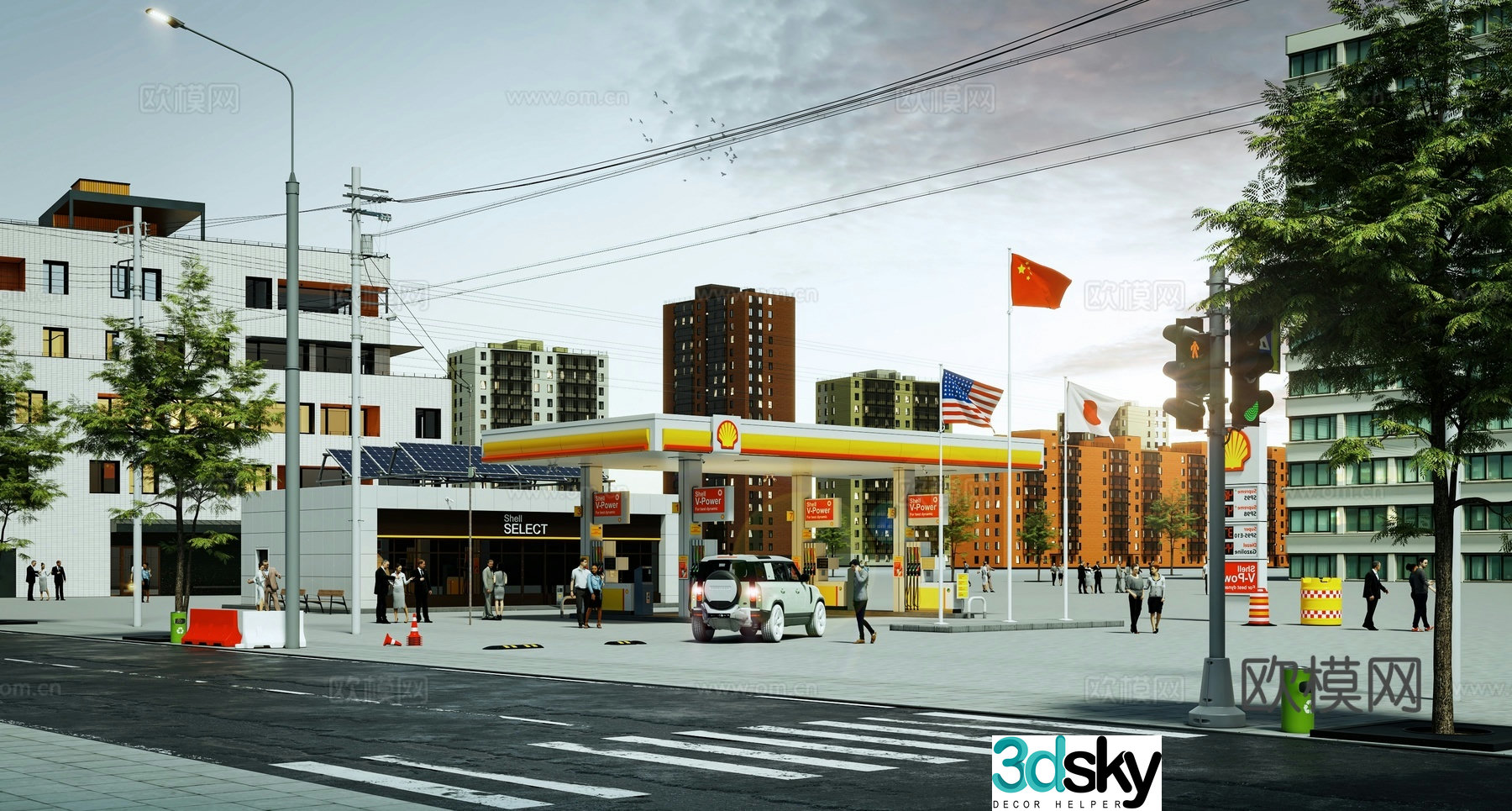 Modern gas station exterior 3d model