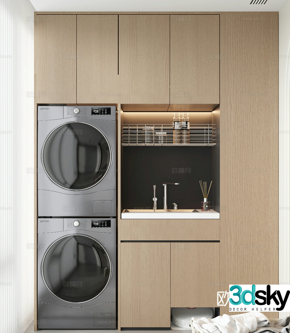 Modern washing machine cabinet balcony cabinet 3d model