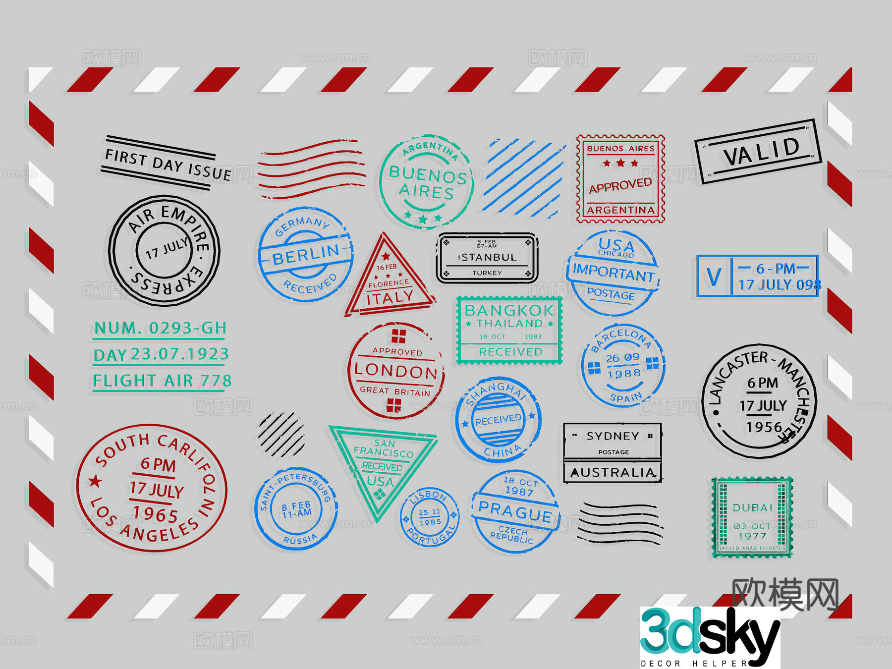 Postmark icon stamp silhouette seal element wall decoration 3d model