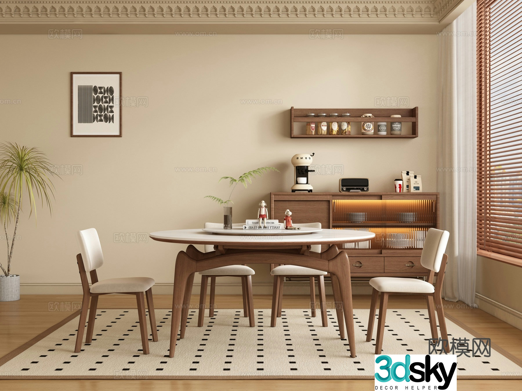 Medieval style dining table and chairs 3d model