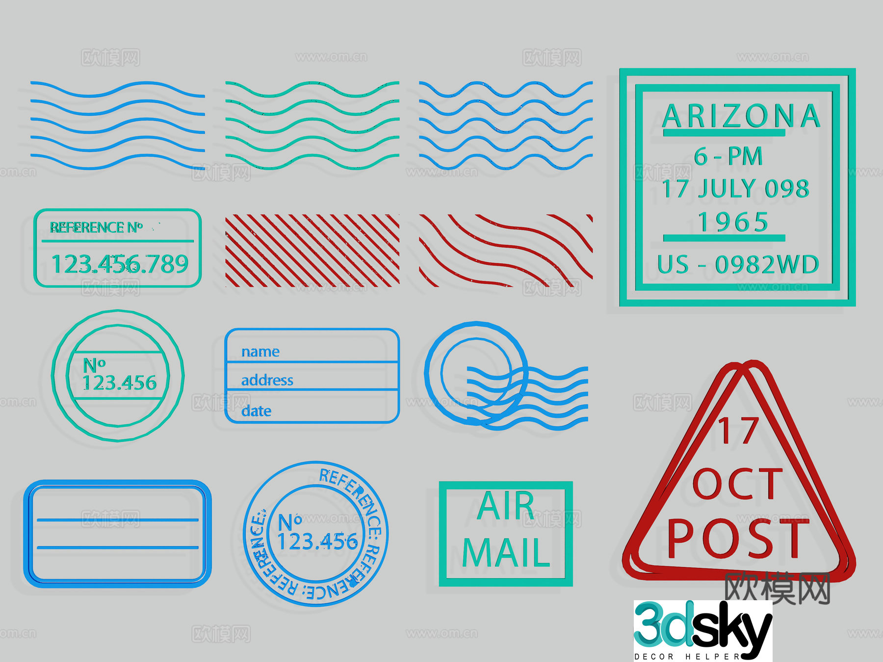 Postmark icon stamp silhouette seal element wall decoration 3d model