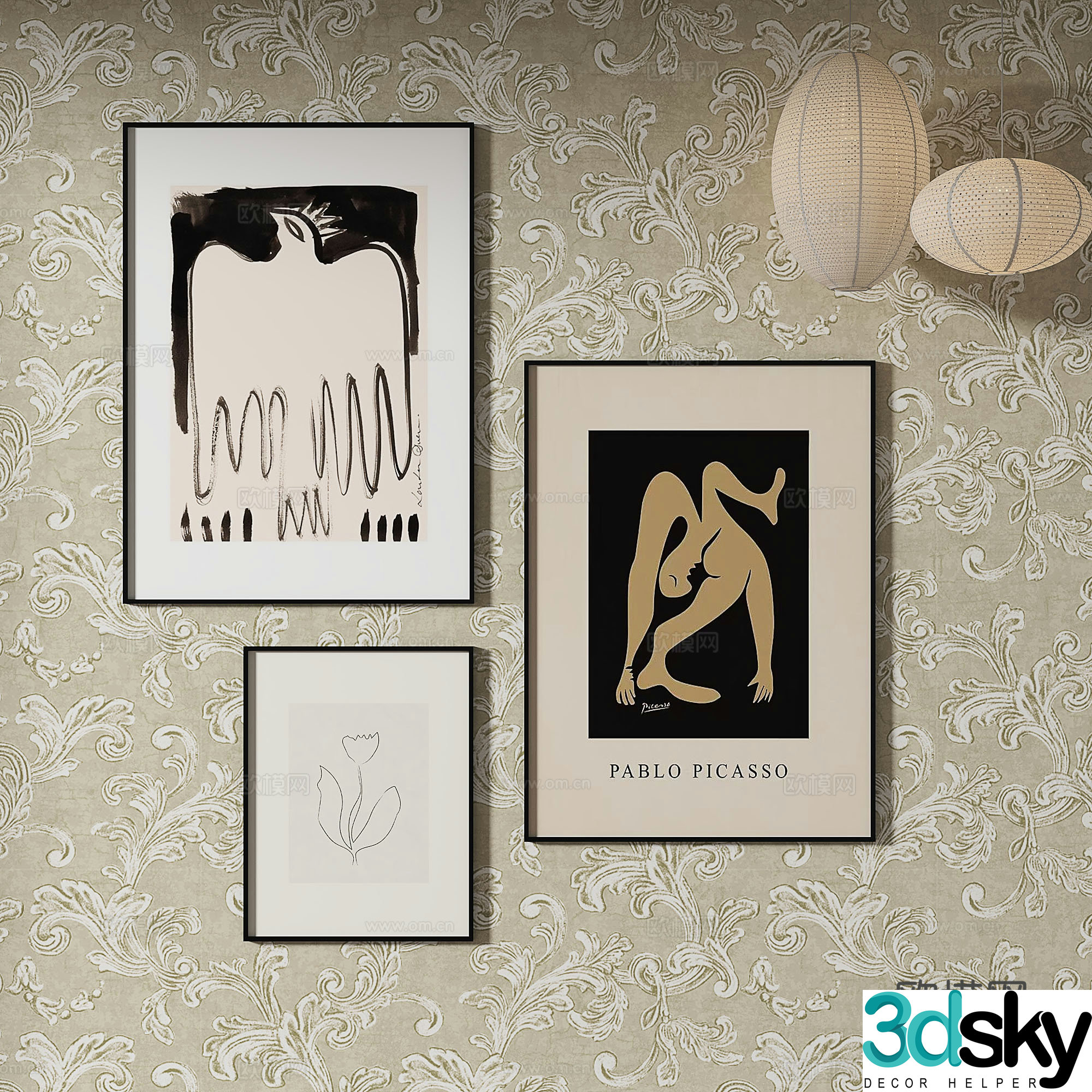 Simple European abstract painting decorative painting 3d model