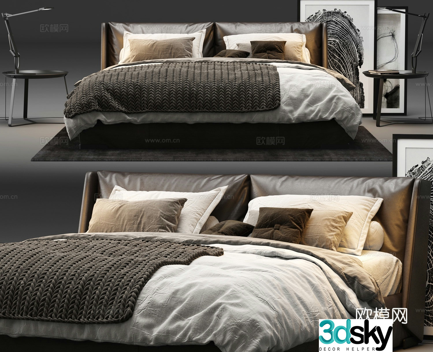 Italian double bed 3d model