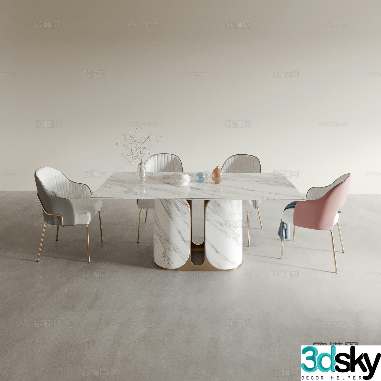 Modern dining table and chairs 3d model