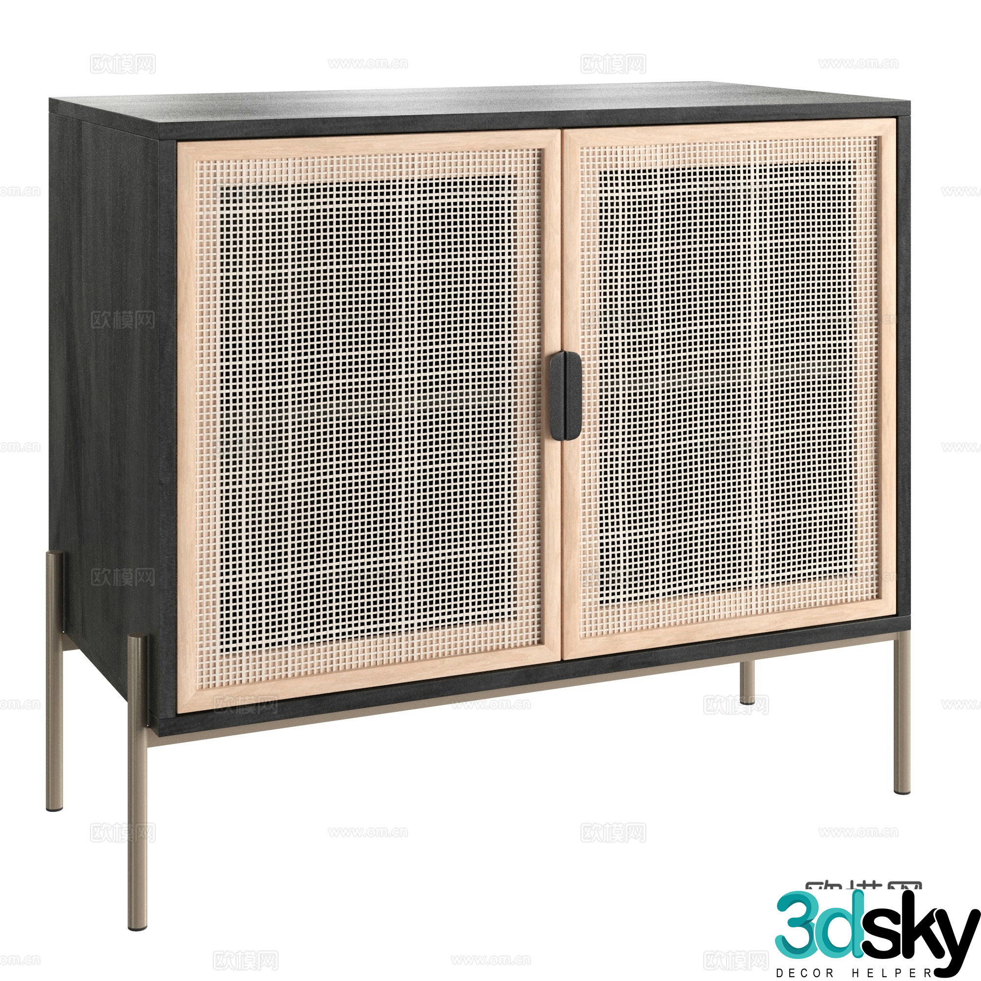 Wabi-sabi rattan entrance cabinet 3D model
