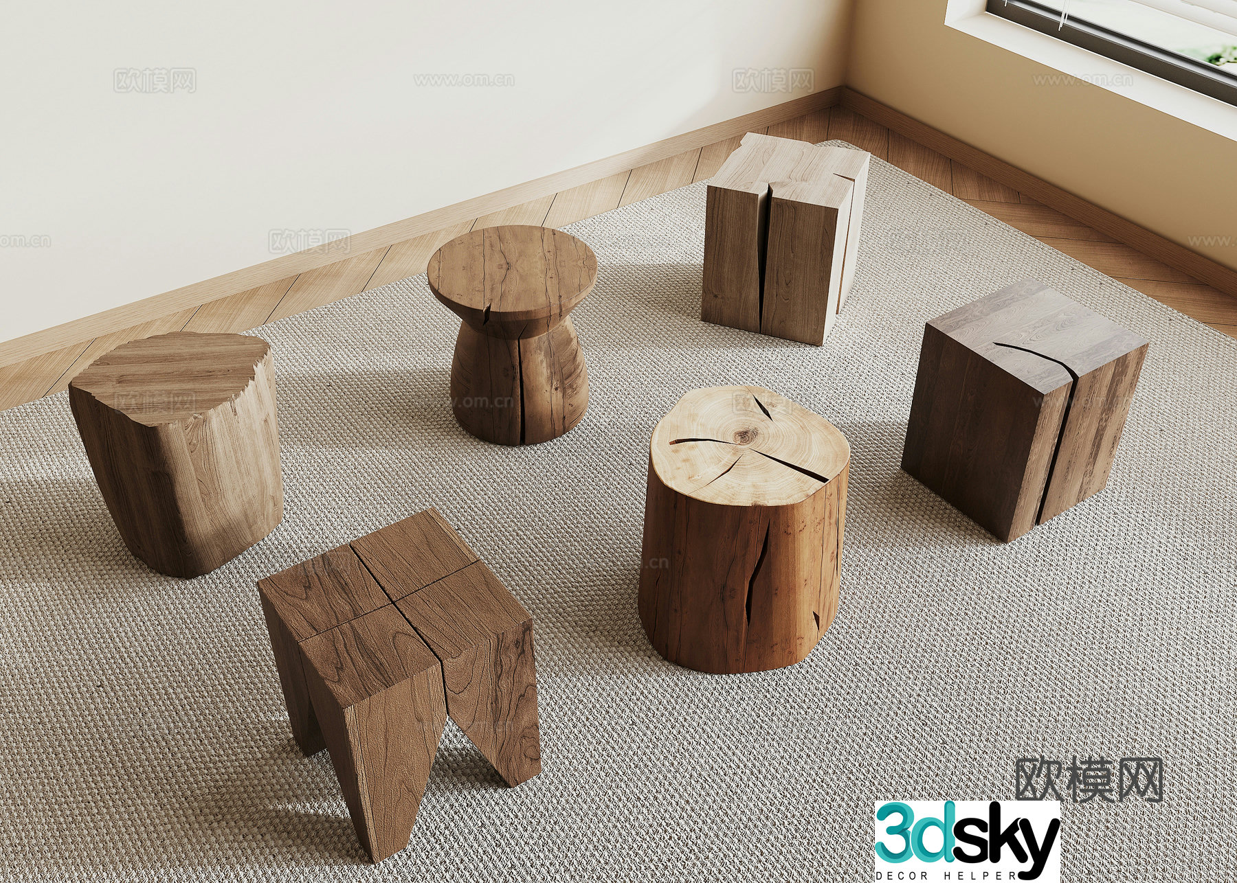 Log stool low stool 3d model