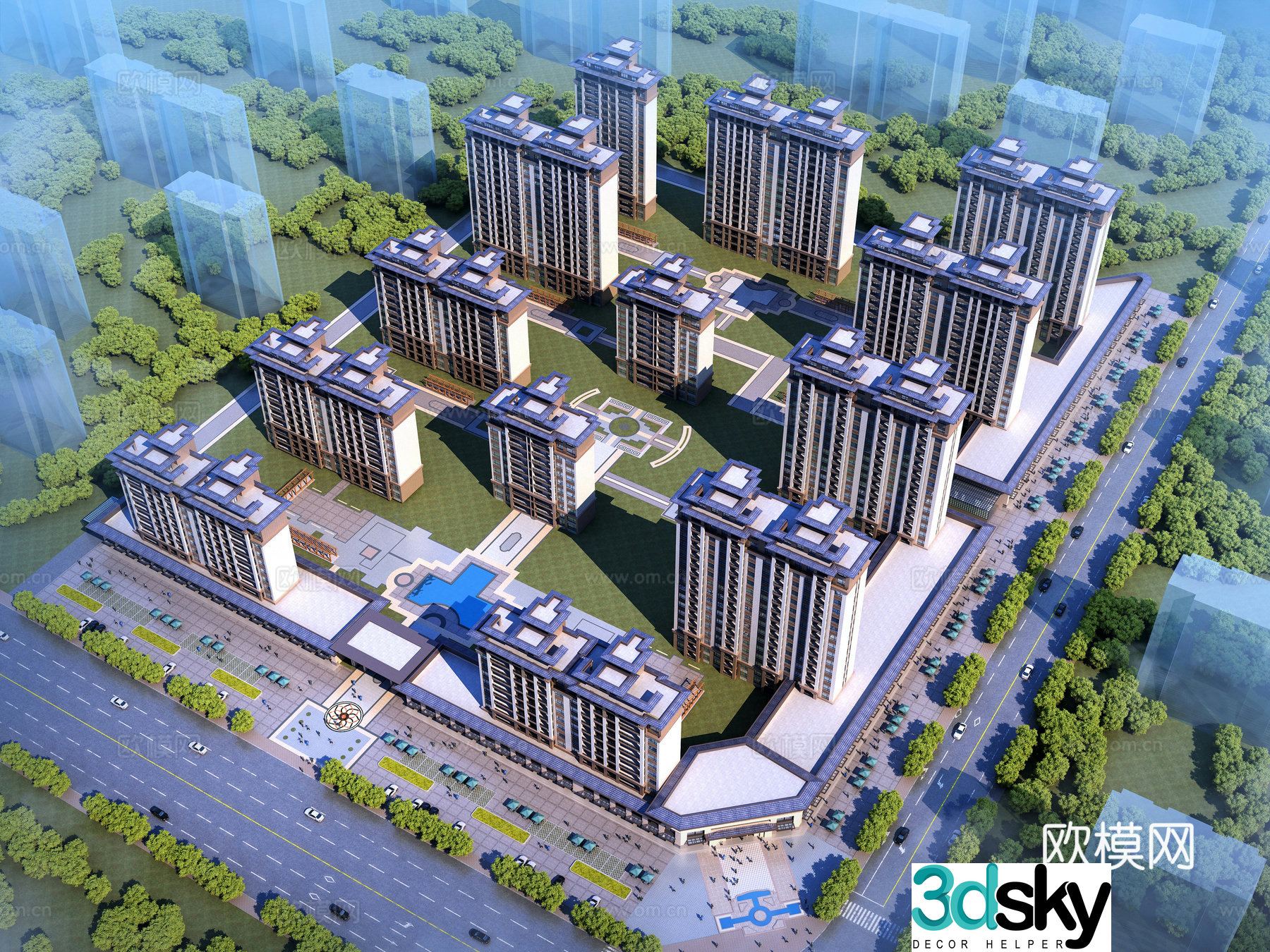 Residential building aerial view 3d model