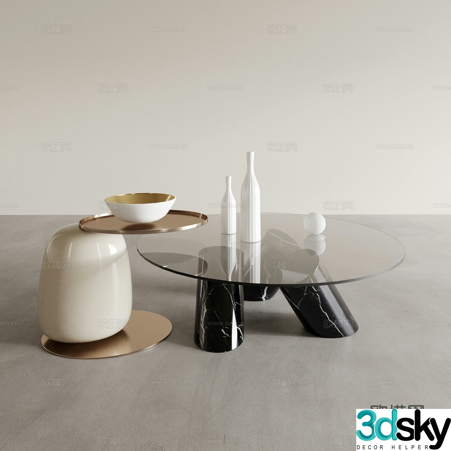 Modern double coffee table round table round table 3d model