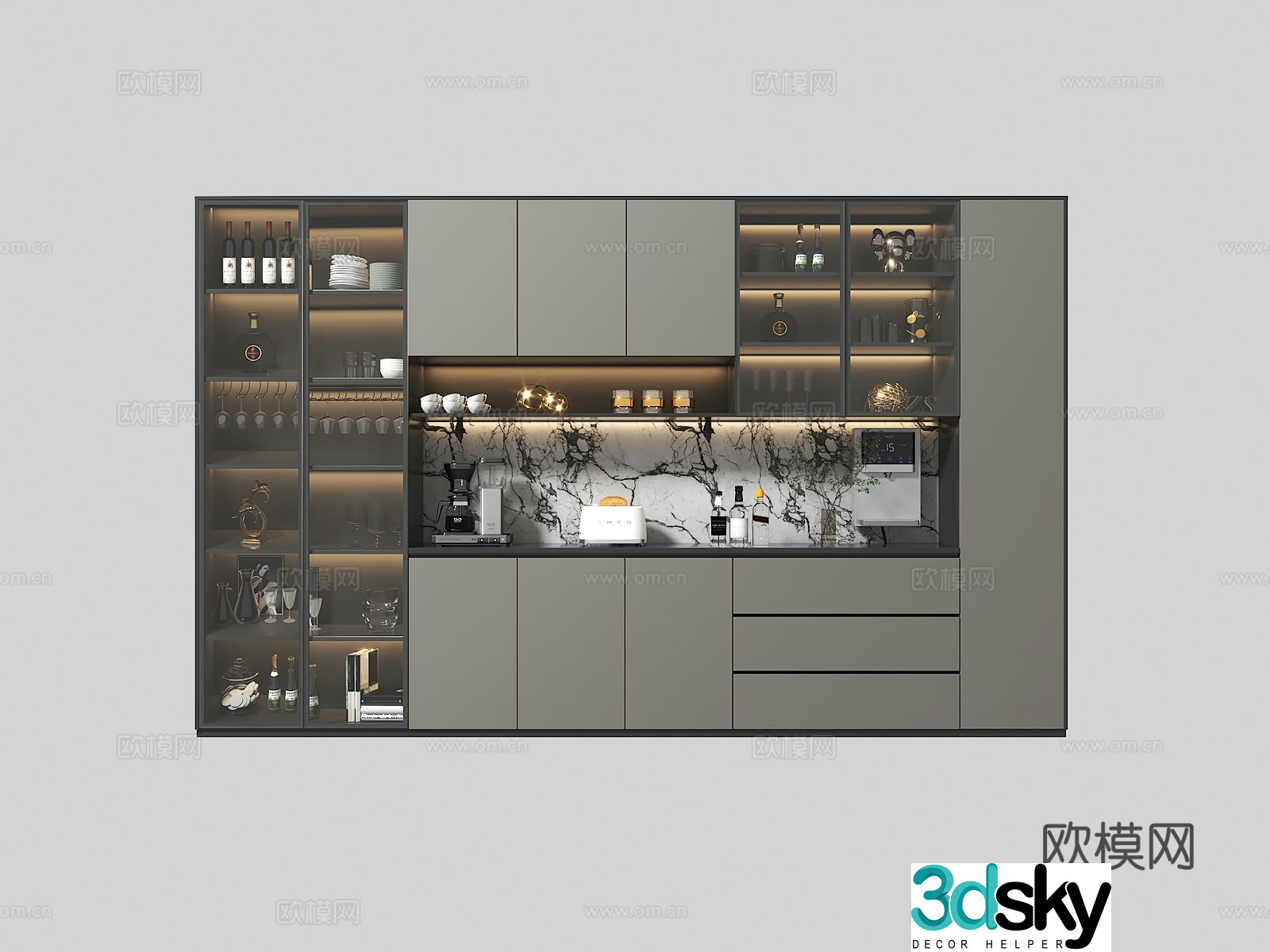 Italian wine cabinet sideboard 3d model