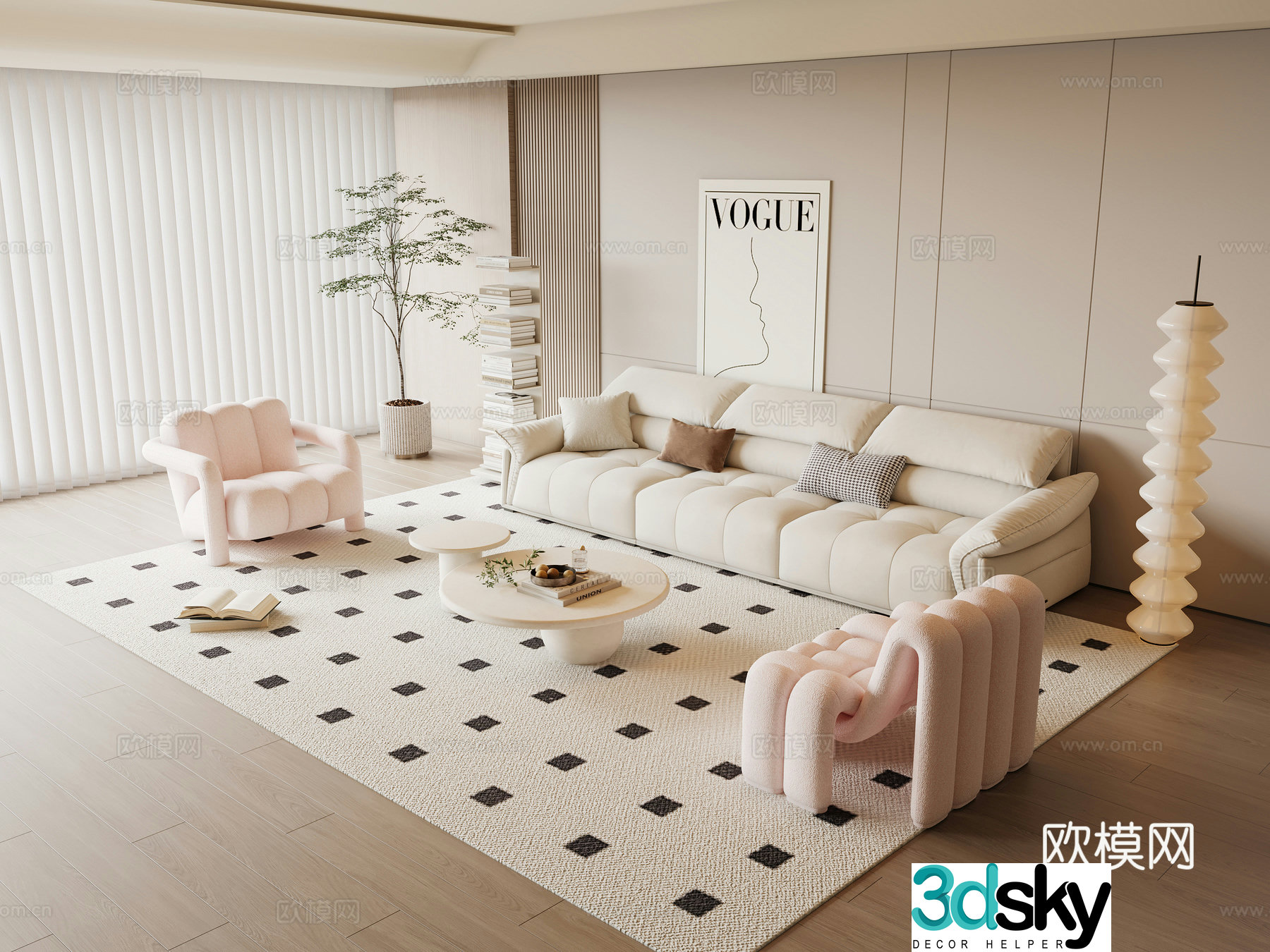 Cream style modular sofa 3d model
