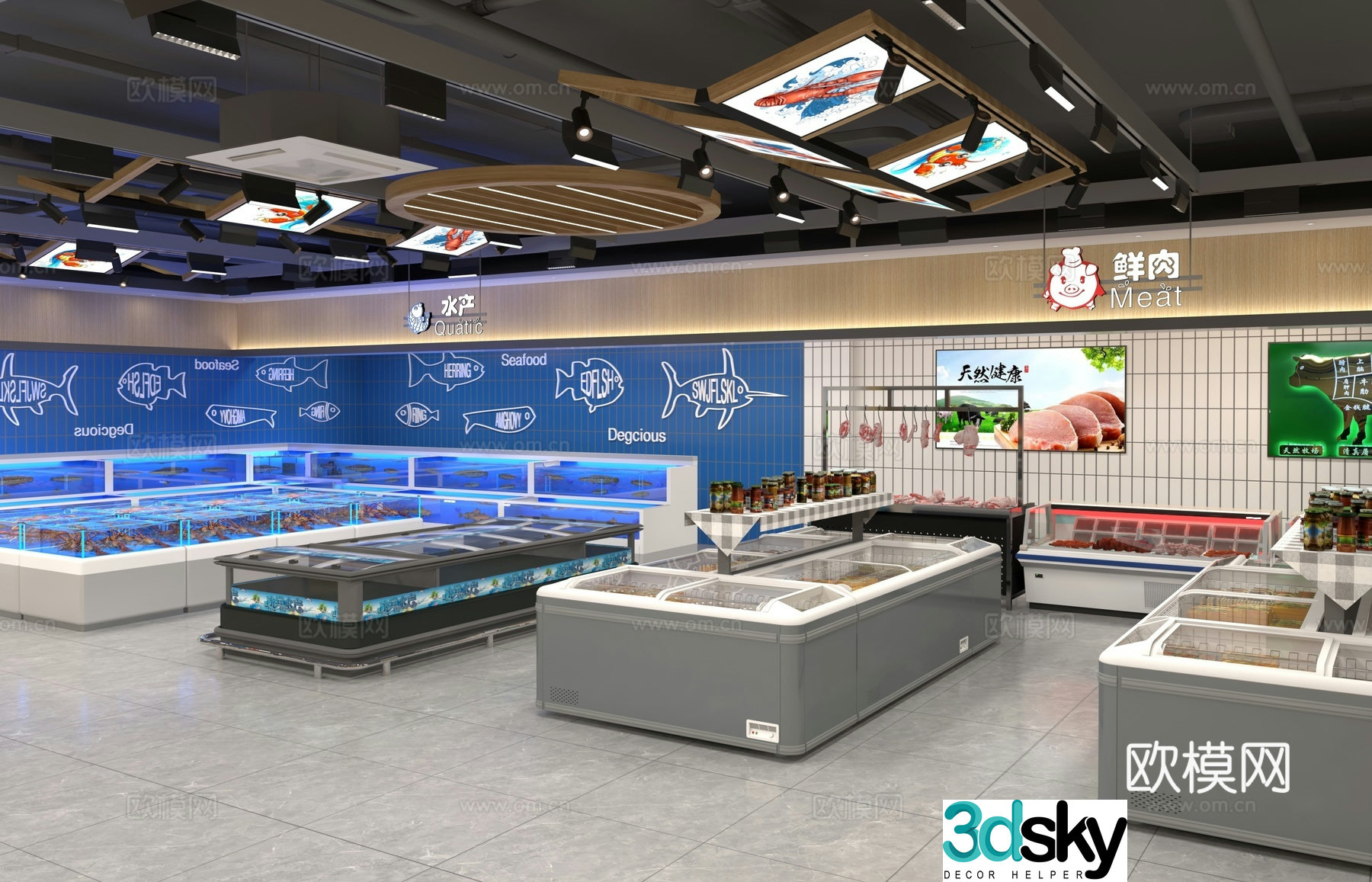 Modern supermarket fresh food area 3D model