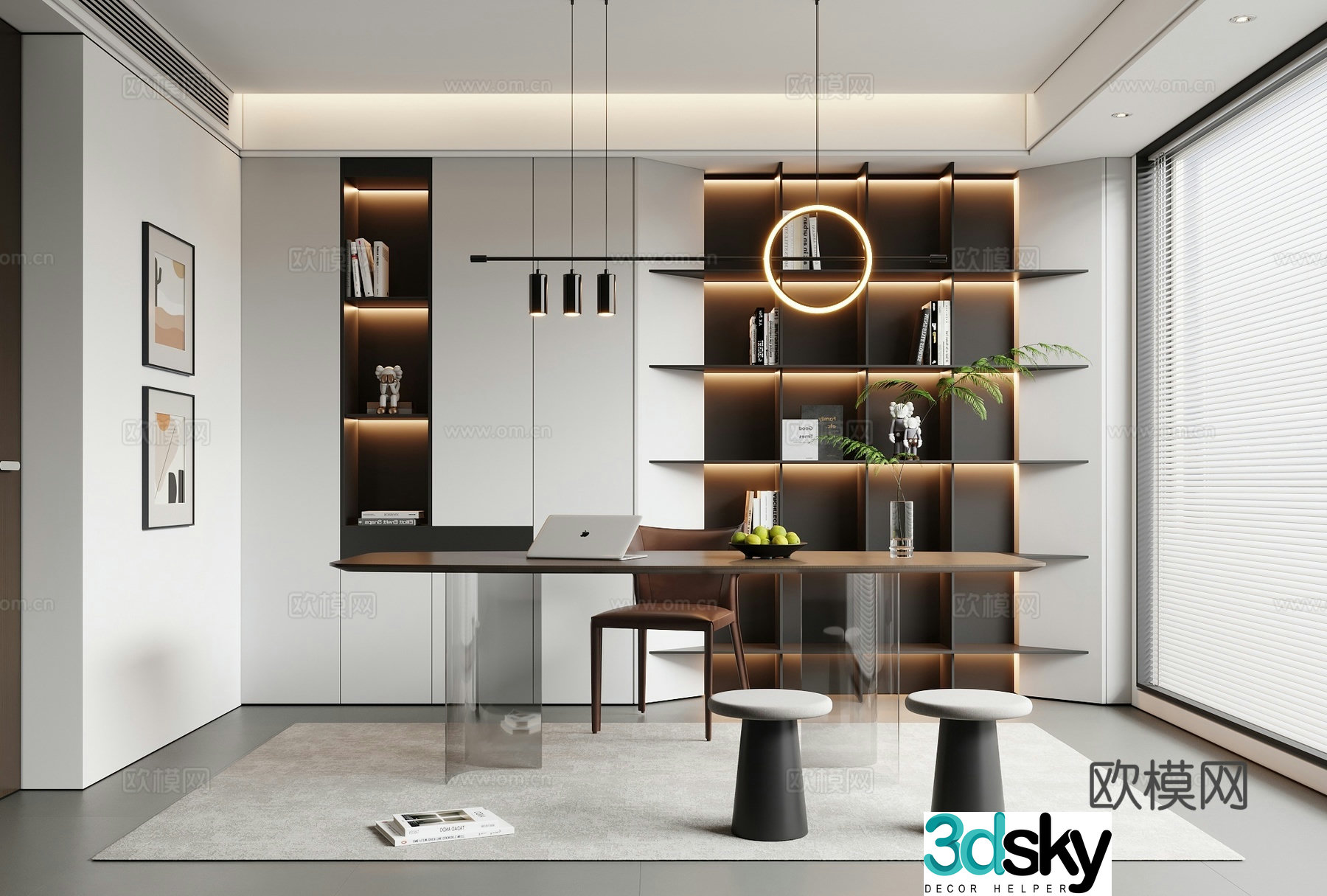 Modern study room 3d model