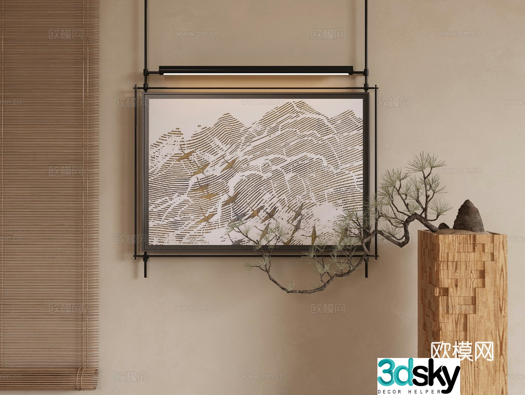 New Chinese texture painting decorative painting 3D model