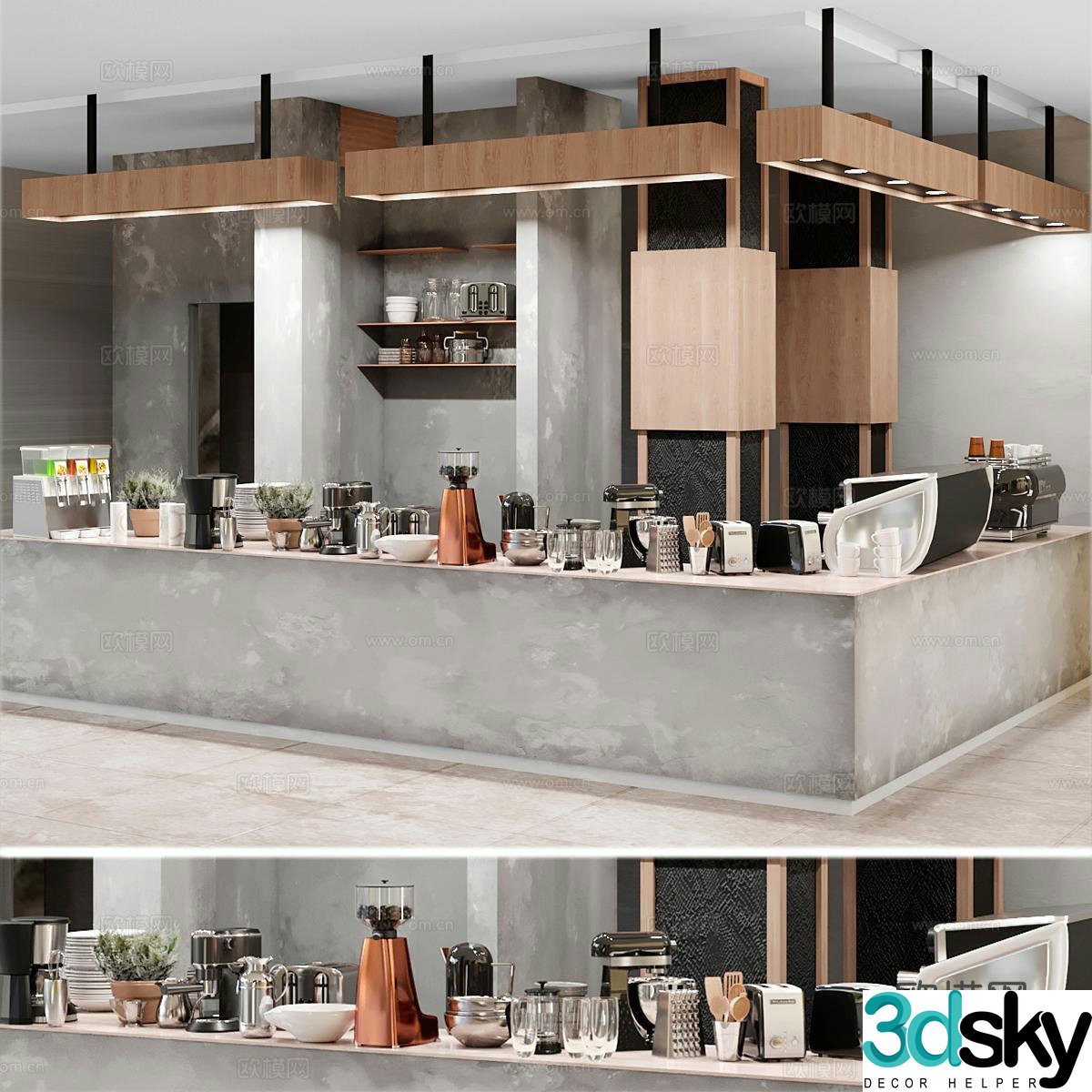 Modern concrete coffee bar 3d model