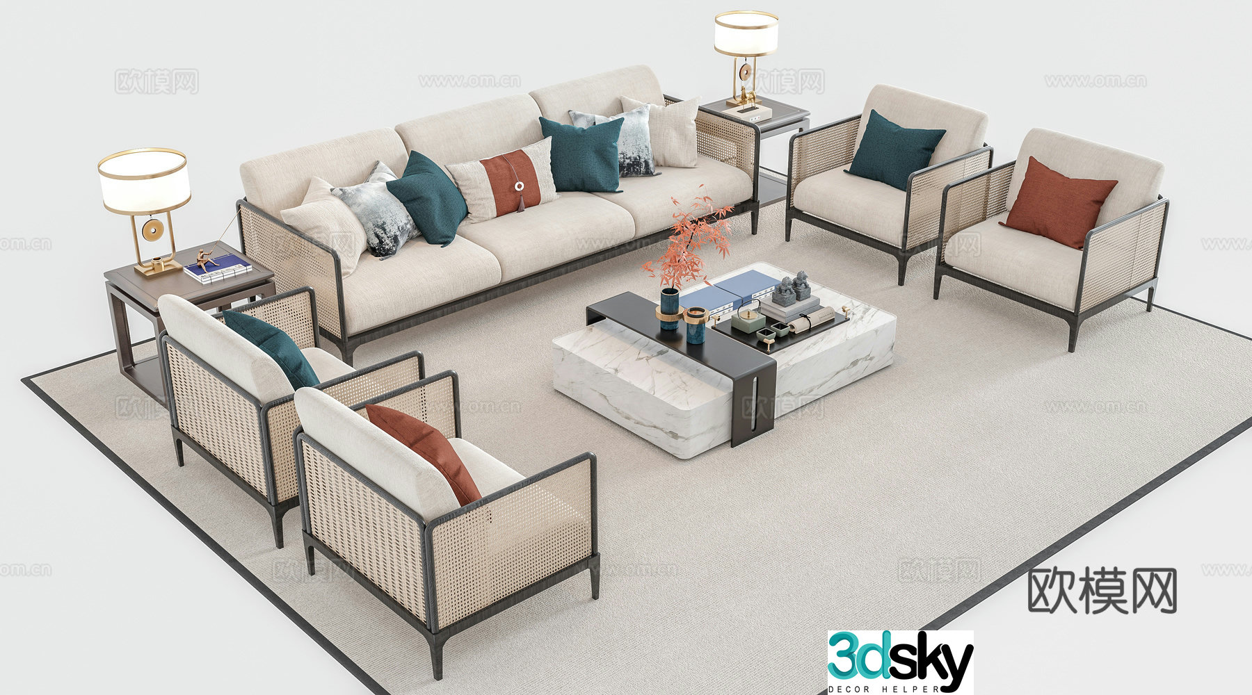 New Chinese style modular sofa 3d model