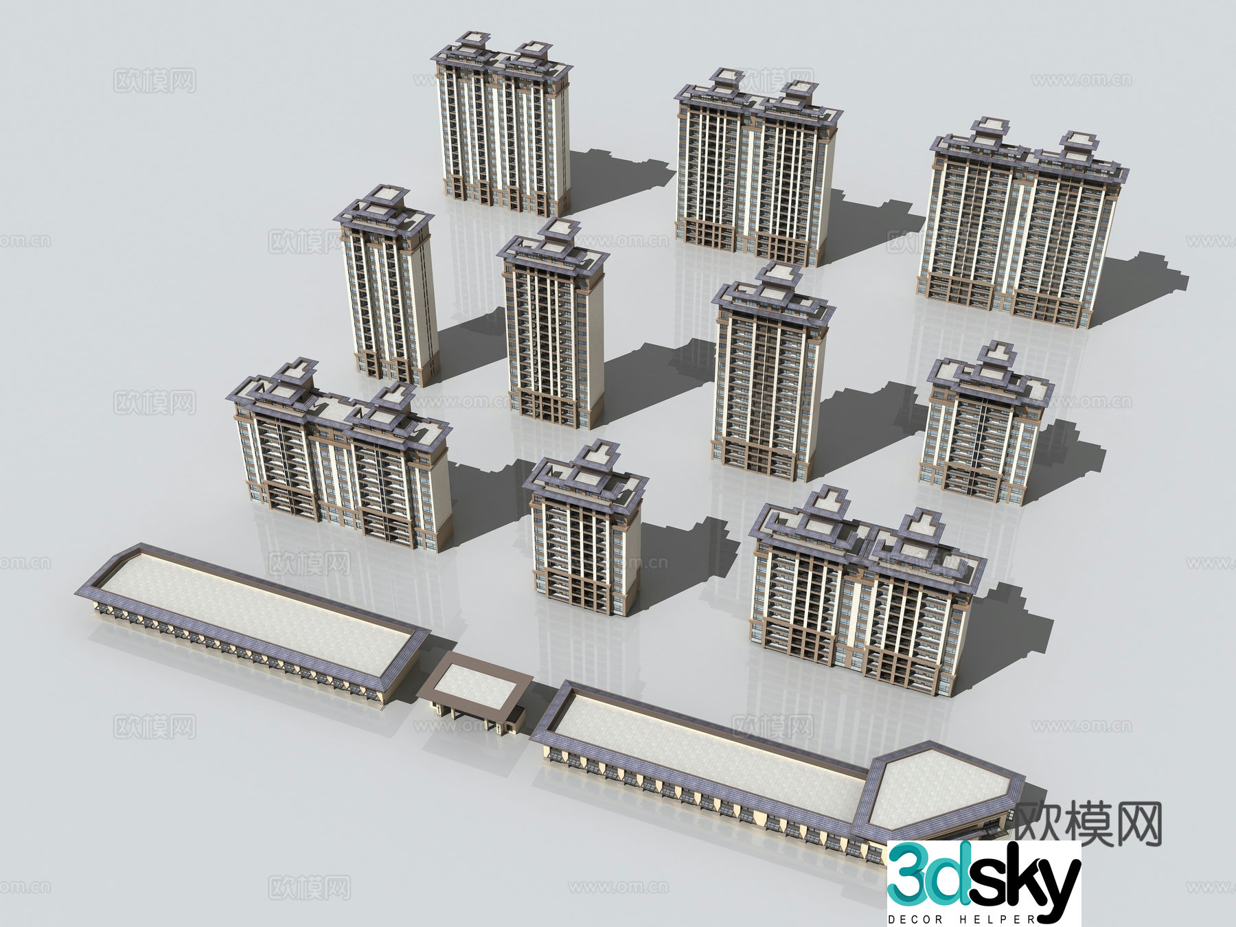 Residential building exterior 3D model of residential complex