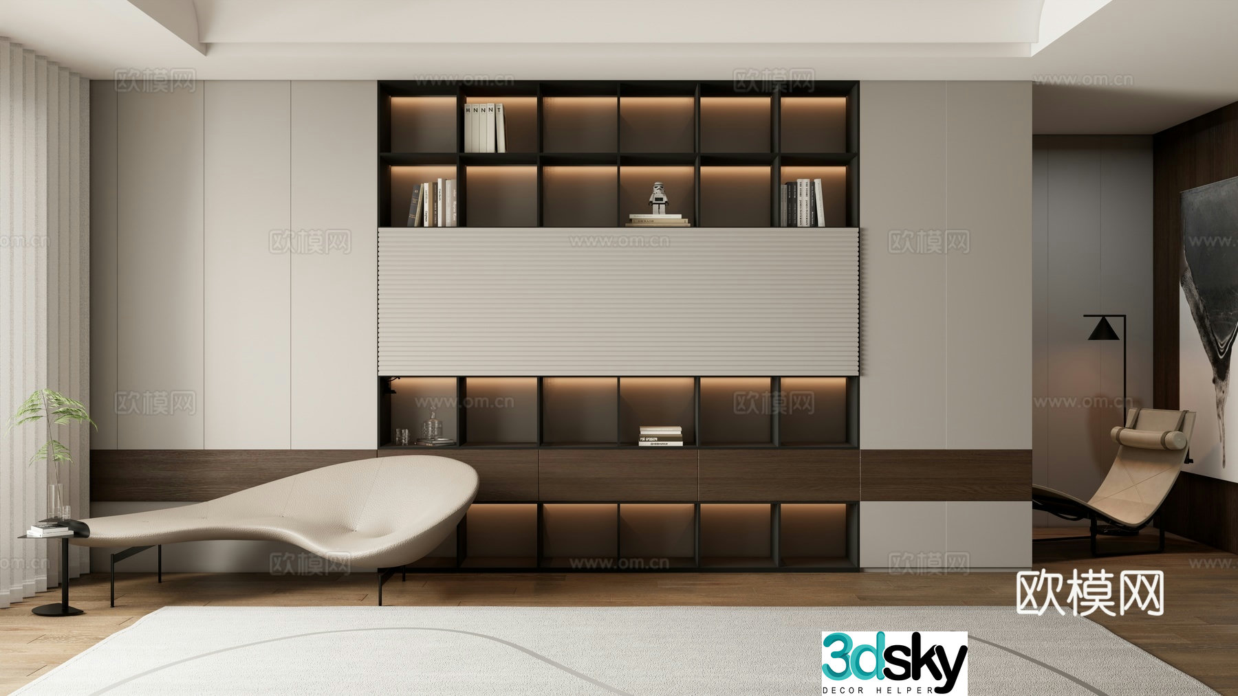 Modern open bookcase bookshelf 3d model