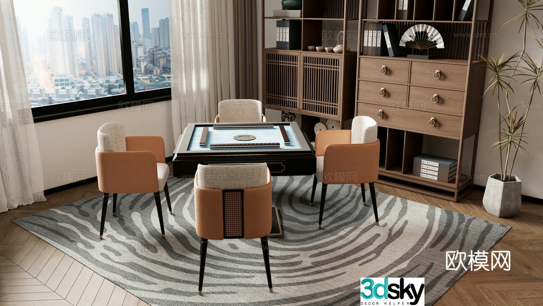 New Chinese style mahjong tables and chairs chess and card tables and chairs 3D model