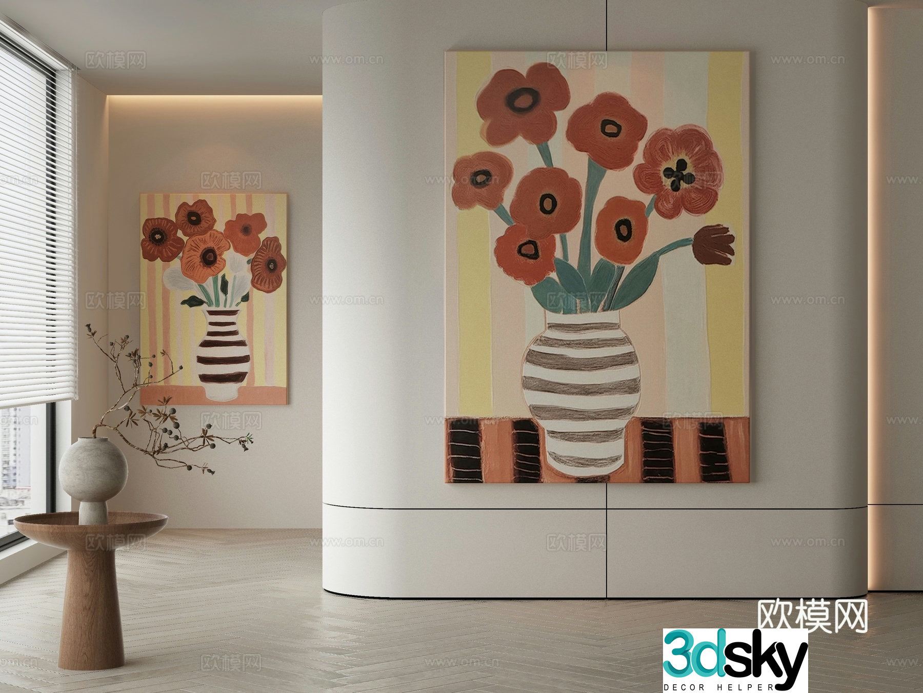 Modern flower painting decorative painting 3d model