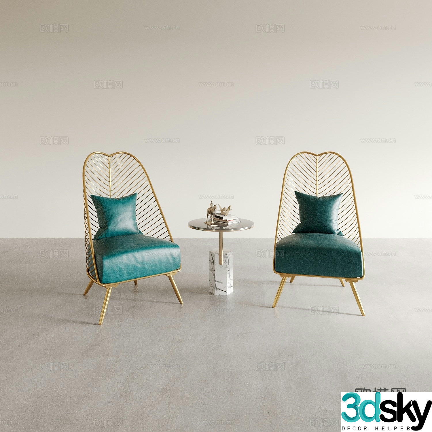 Light luxury leisure chair styling chair corner table 3D model