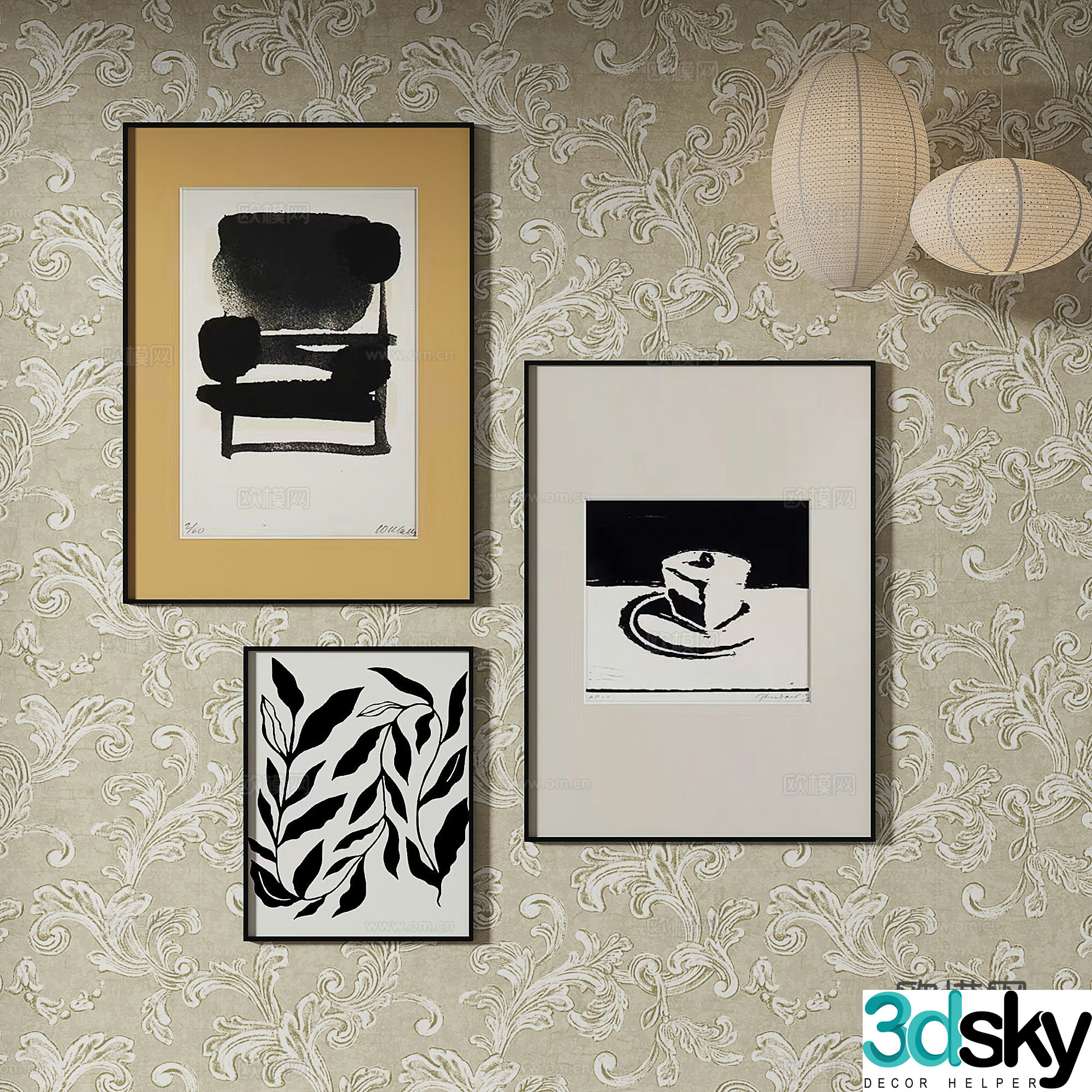 Simple European texture painting decorative painting 3d model