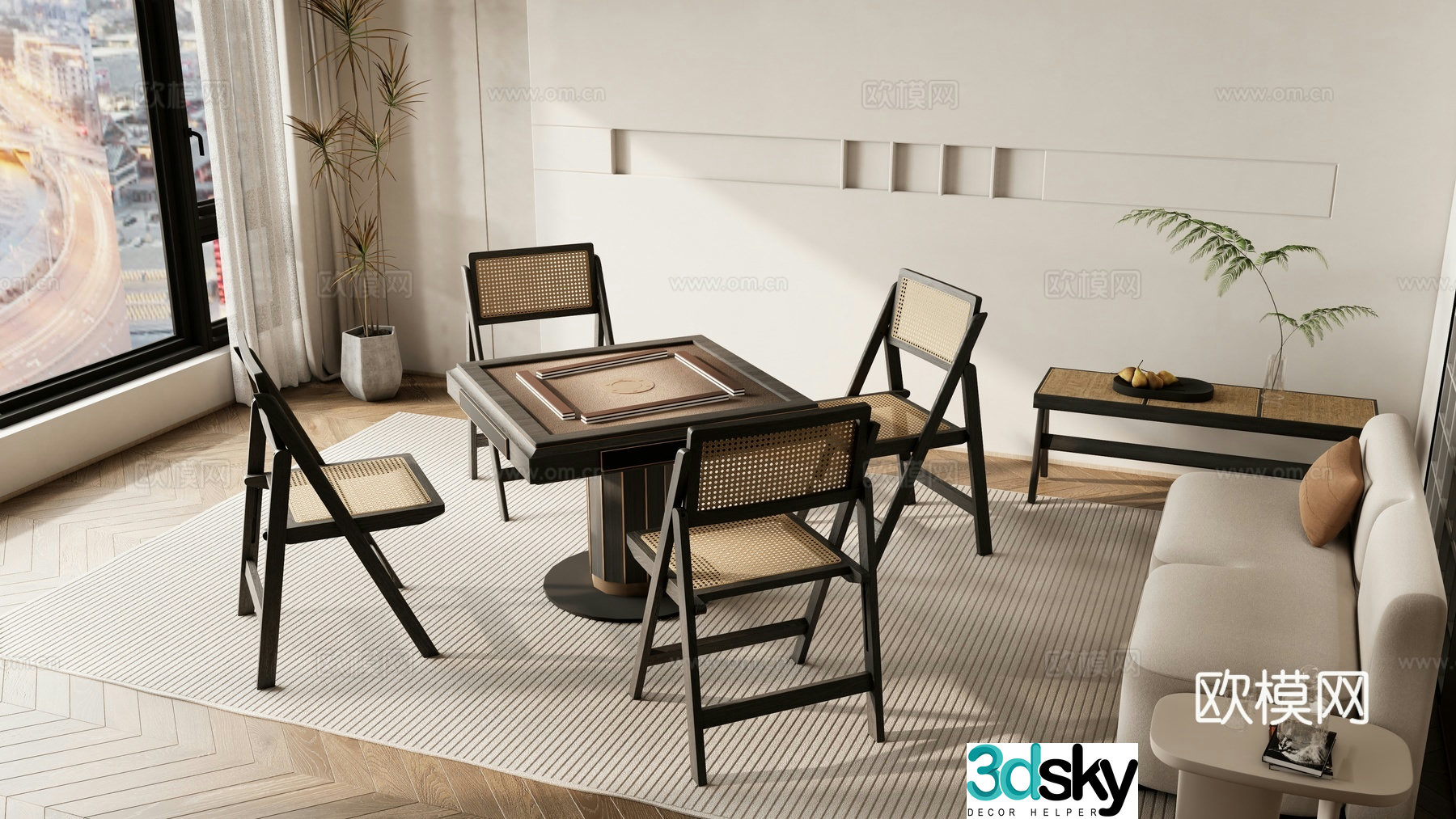 Wabi Sabi mahjong tables and chairs 3d model of chess and card tables and chairs