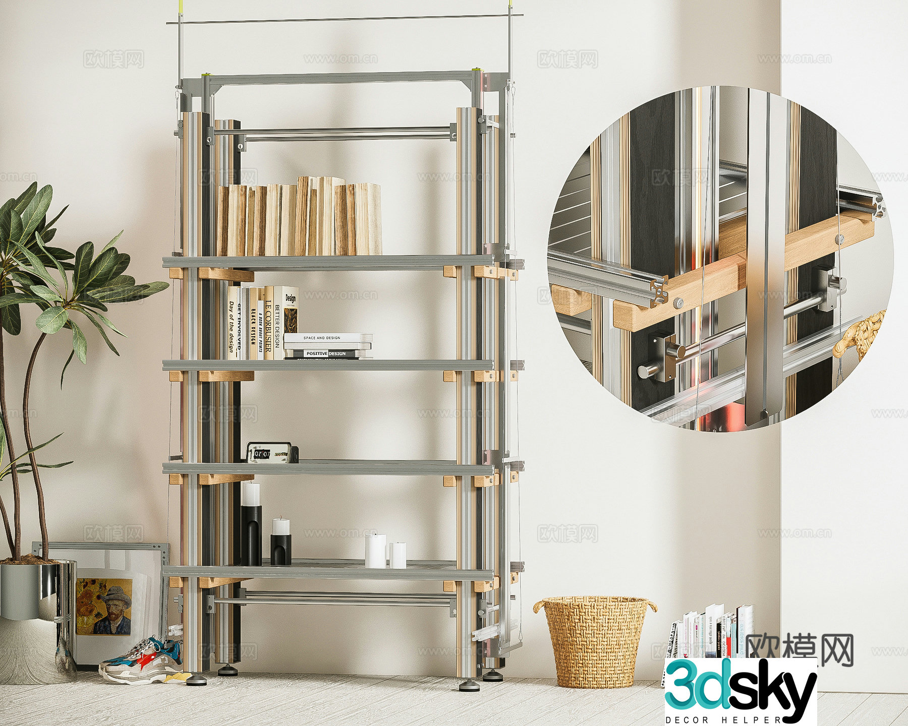 Modern bookshelf storage rack 3d model