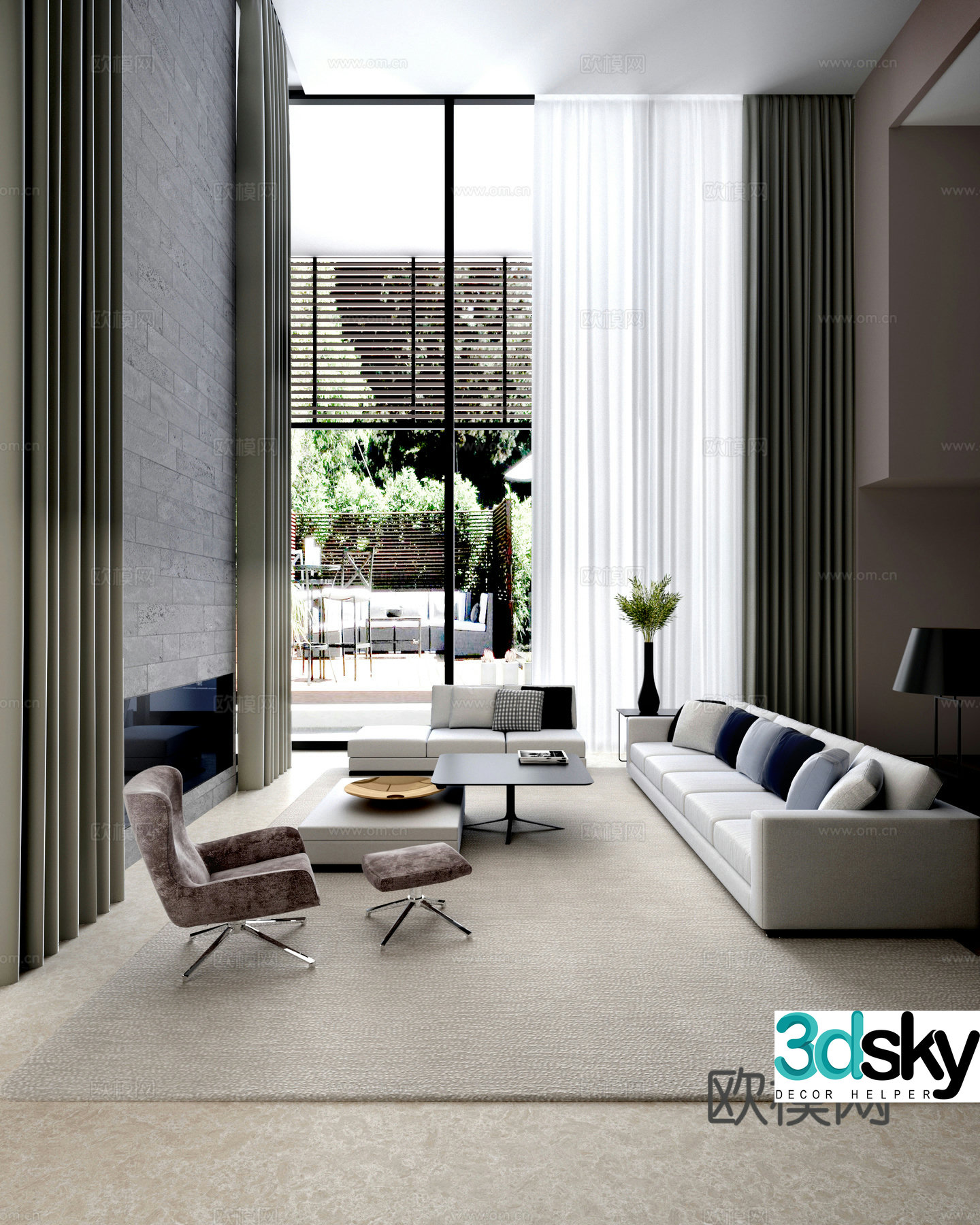 Modern villa living room 3d model
