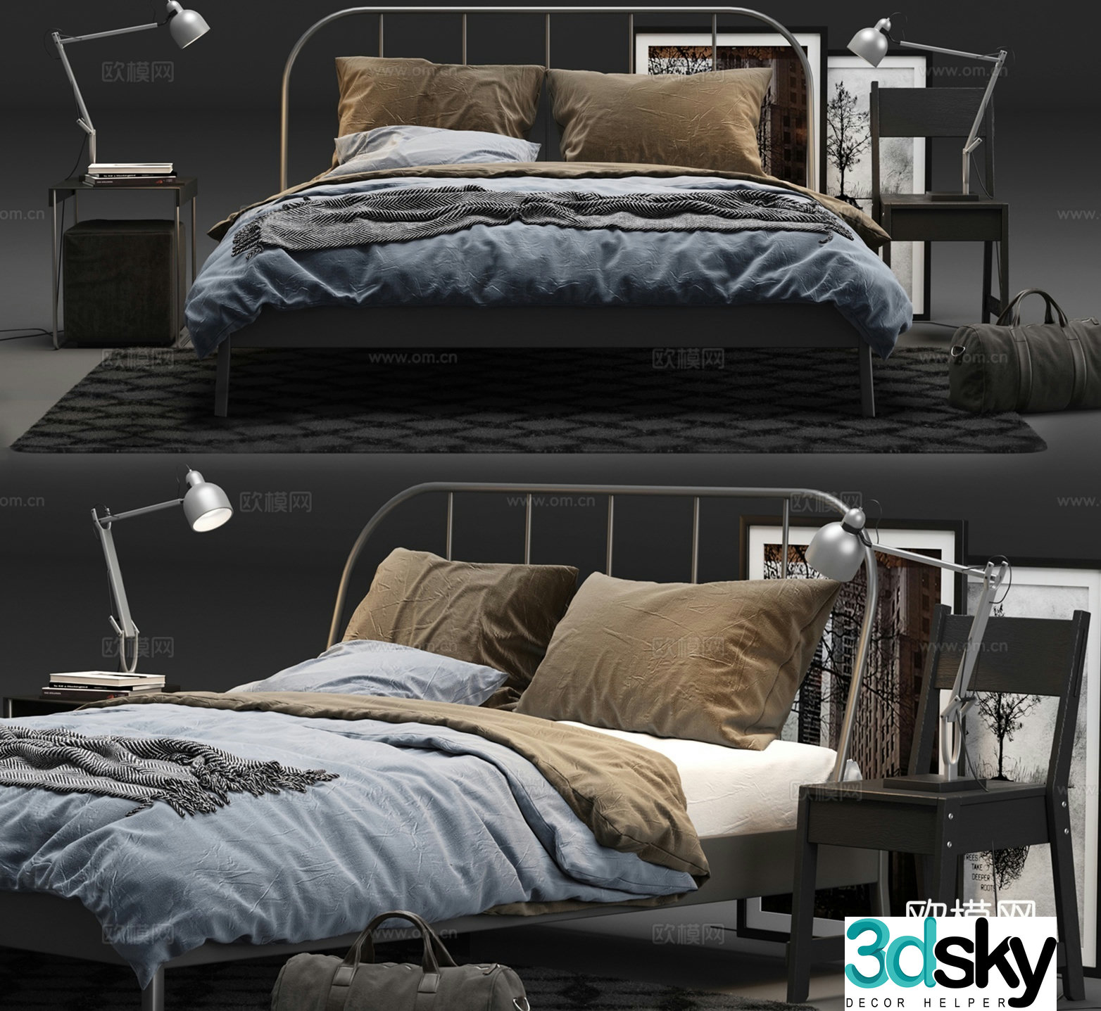 Modern double bed 3d model