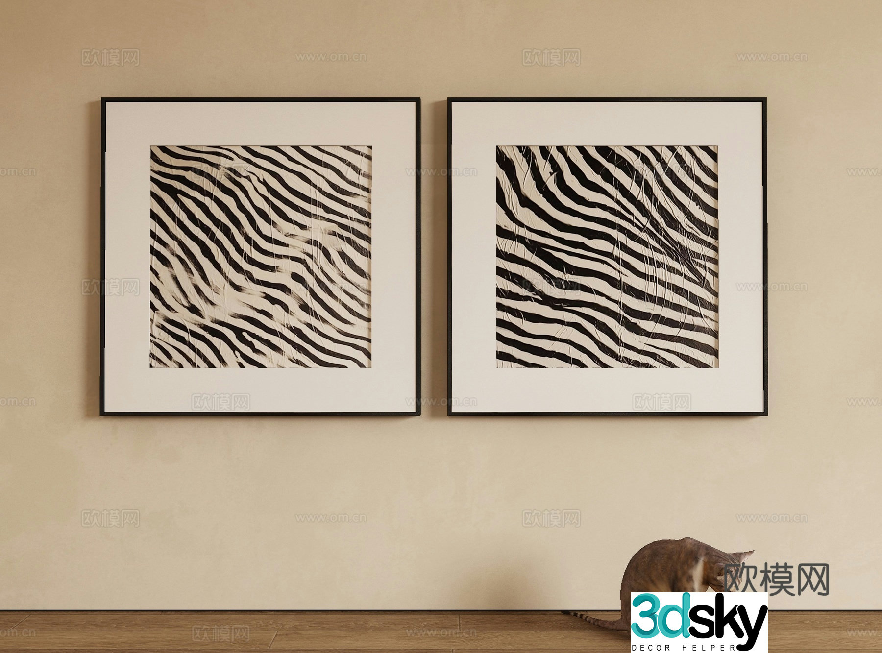 Modern decorative painting black and white painting texture painting 3d model