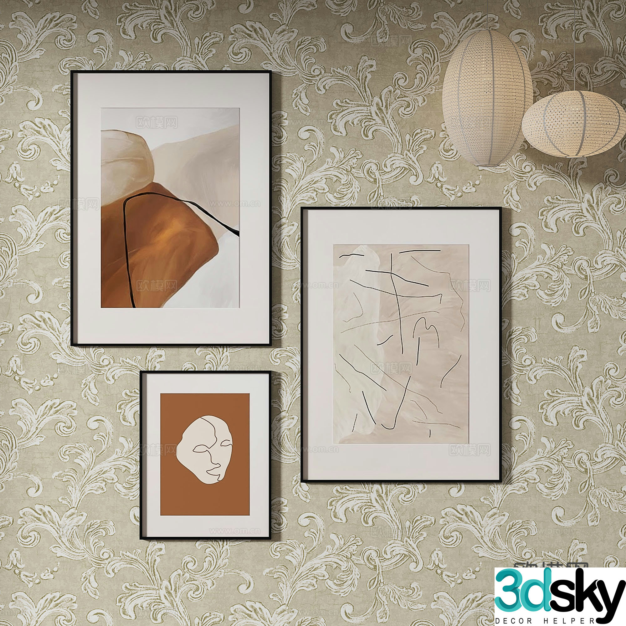 Simple European texture painting decorative painting 3d model
