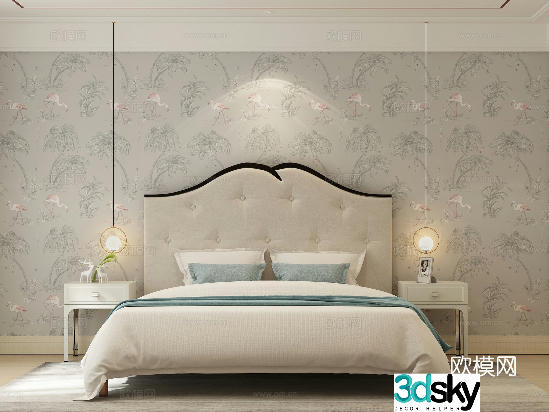 Neoclassical double bed 3d model
