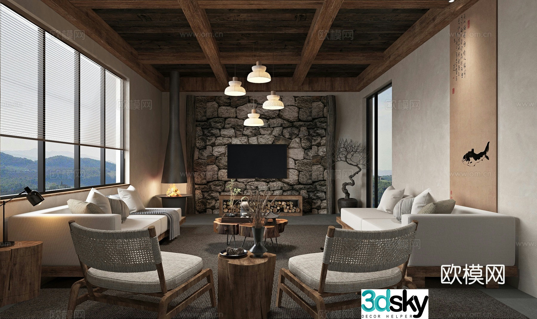 Wabi Sabi B&B Living Room Hotel Living Room 3D model