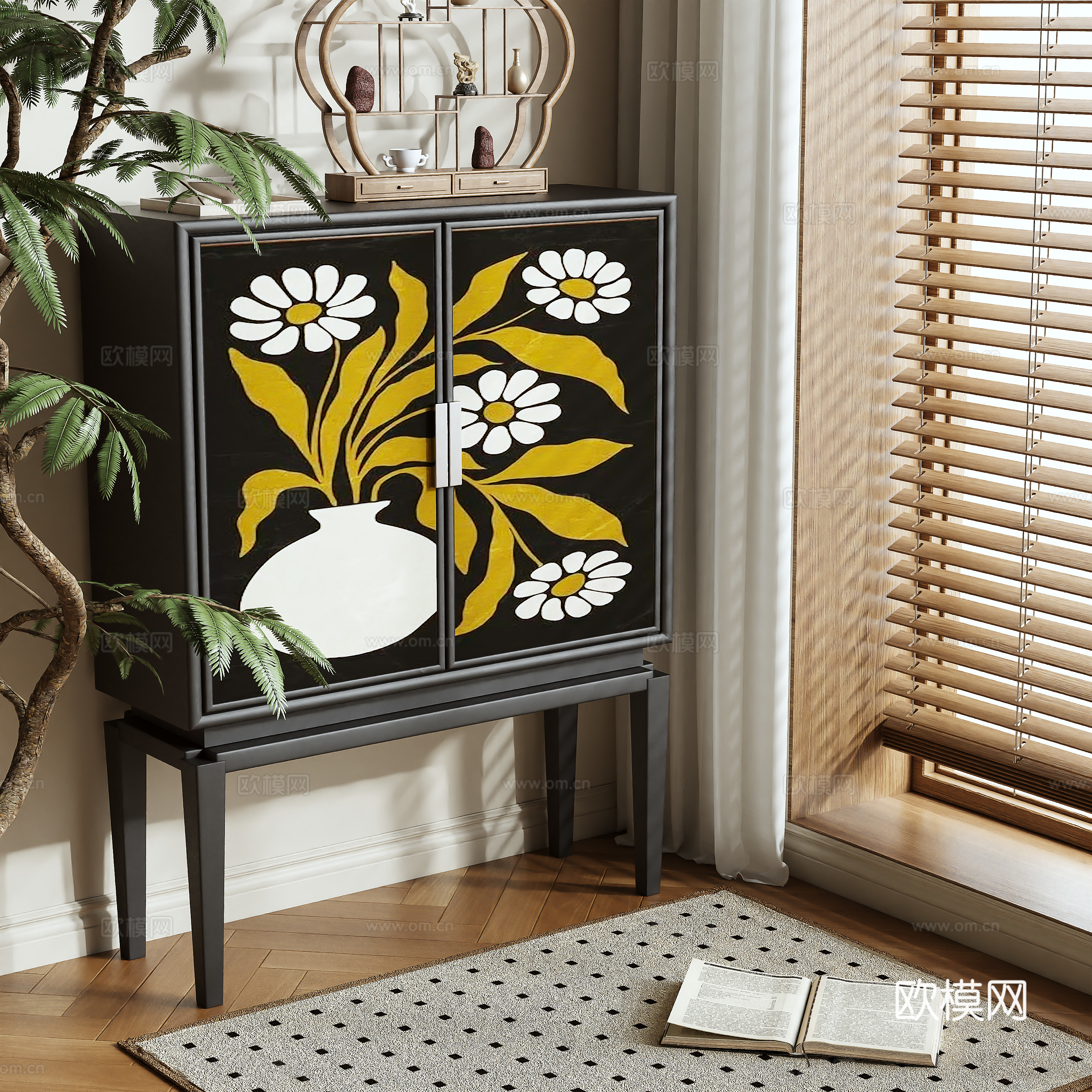 Medieval style storage cabinet tall cabinet 3D model