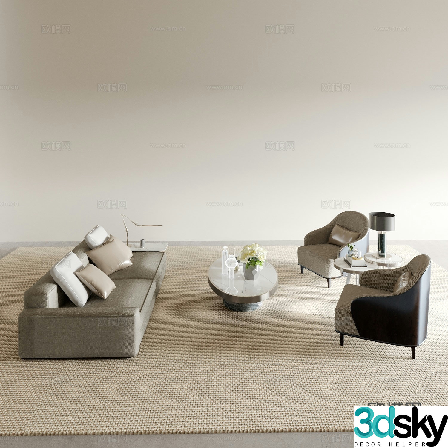 Modern modular sofa double sofa coffee table 3D model