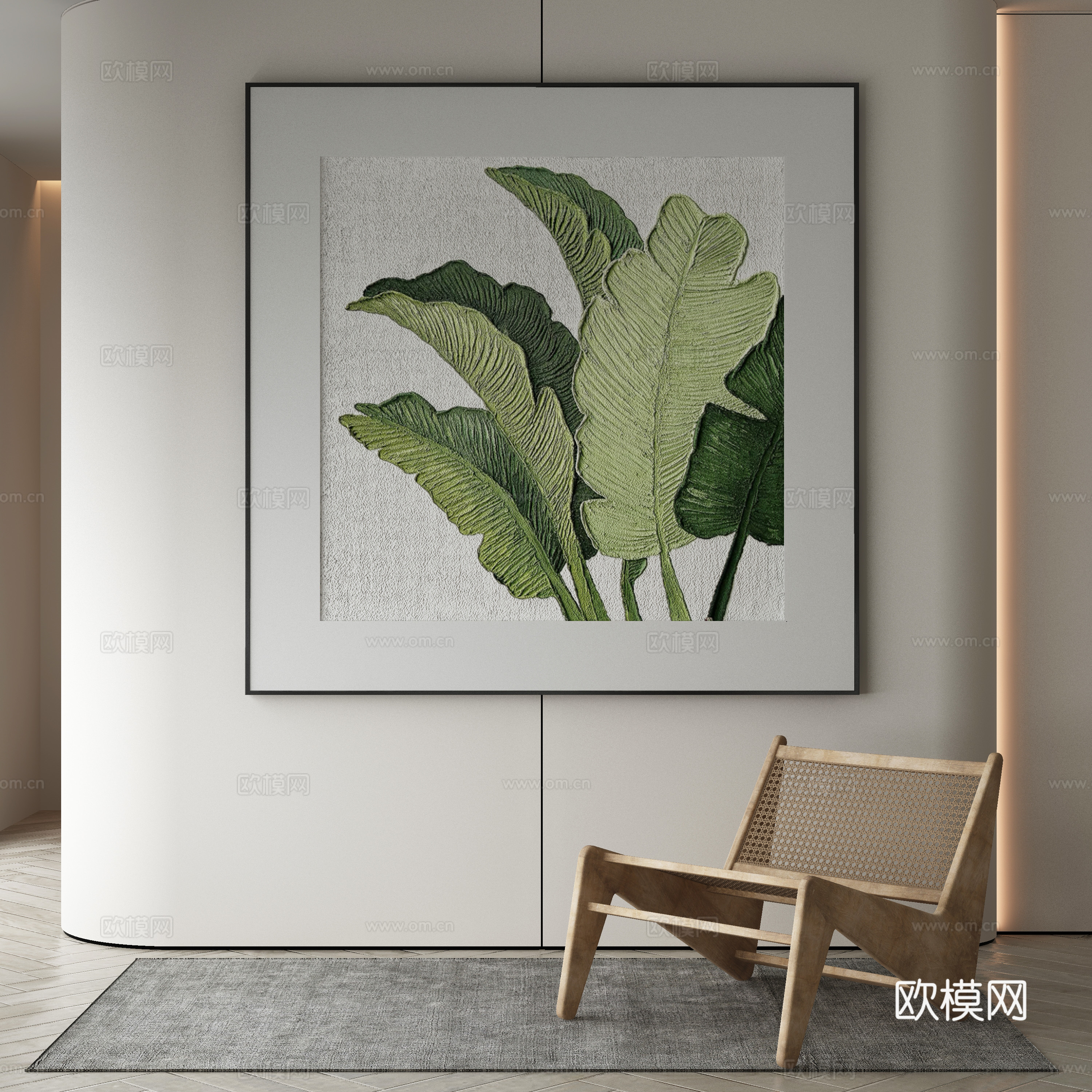 Modern decorative painting texture painting green leaf hanging painting 3D model