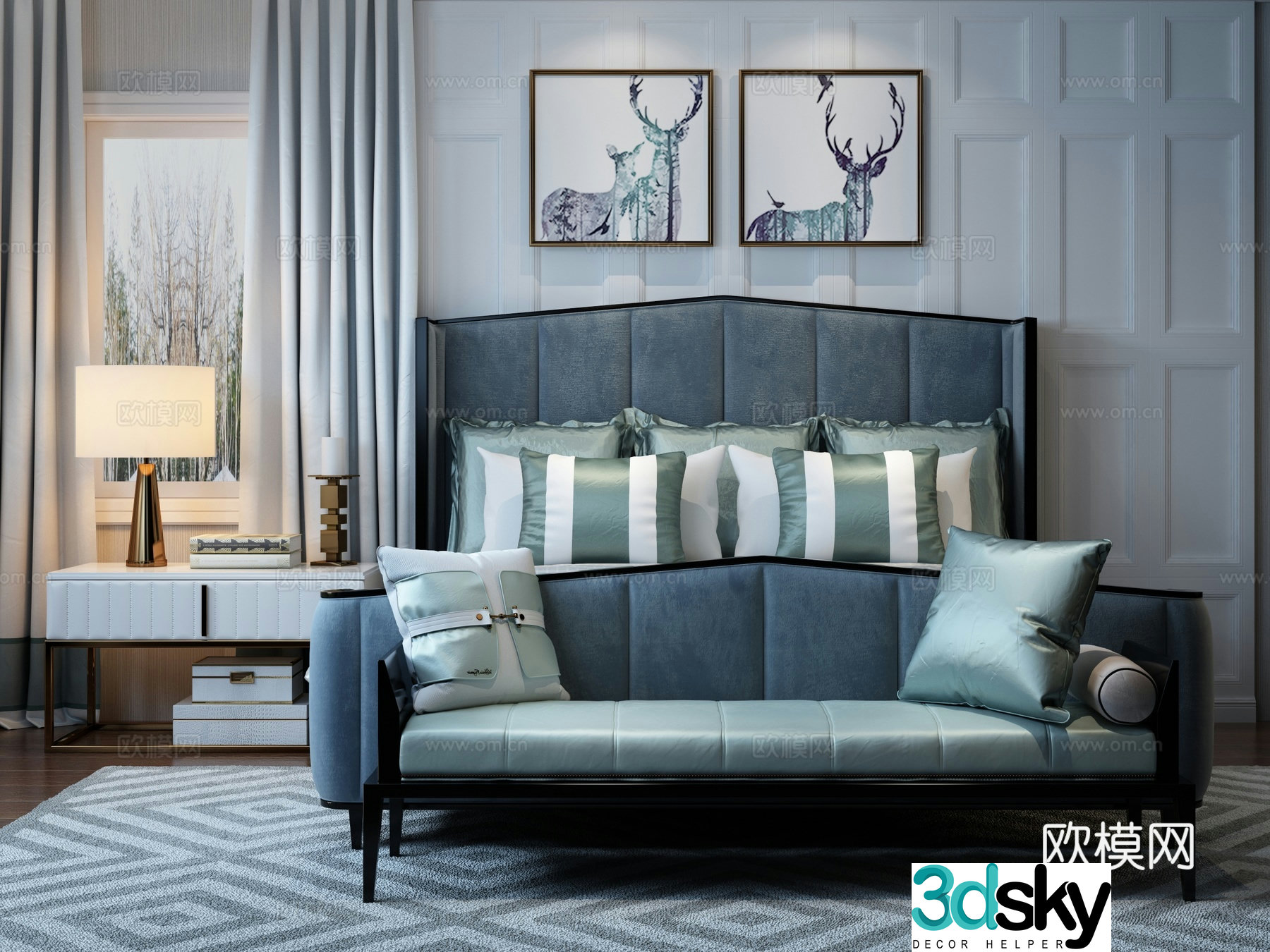 Modern double bed 3d model