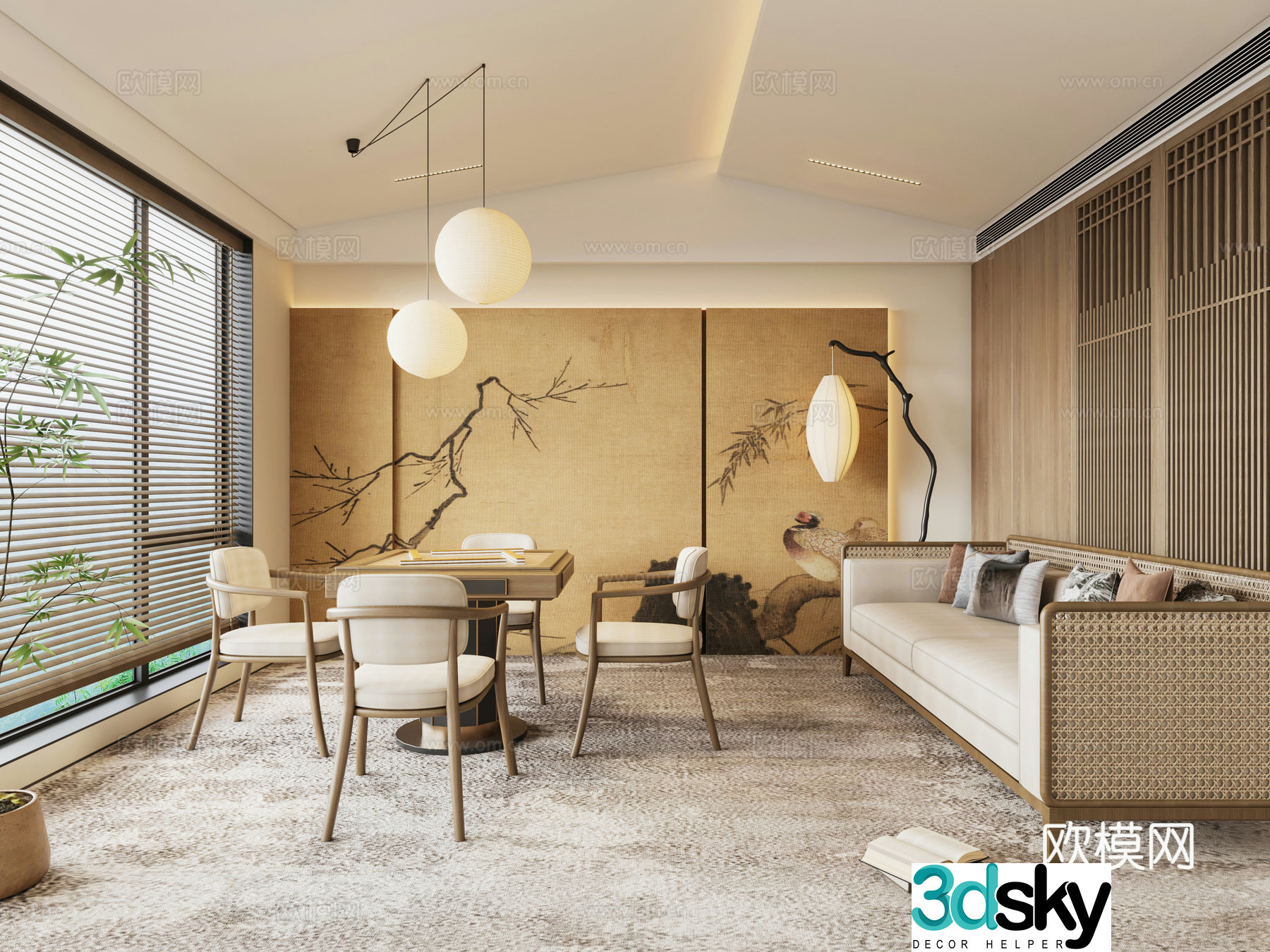 New Chinese style chess and card room Mahjong room 3D model