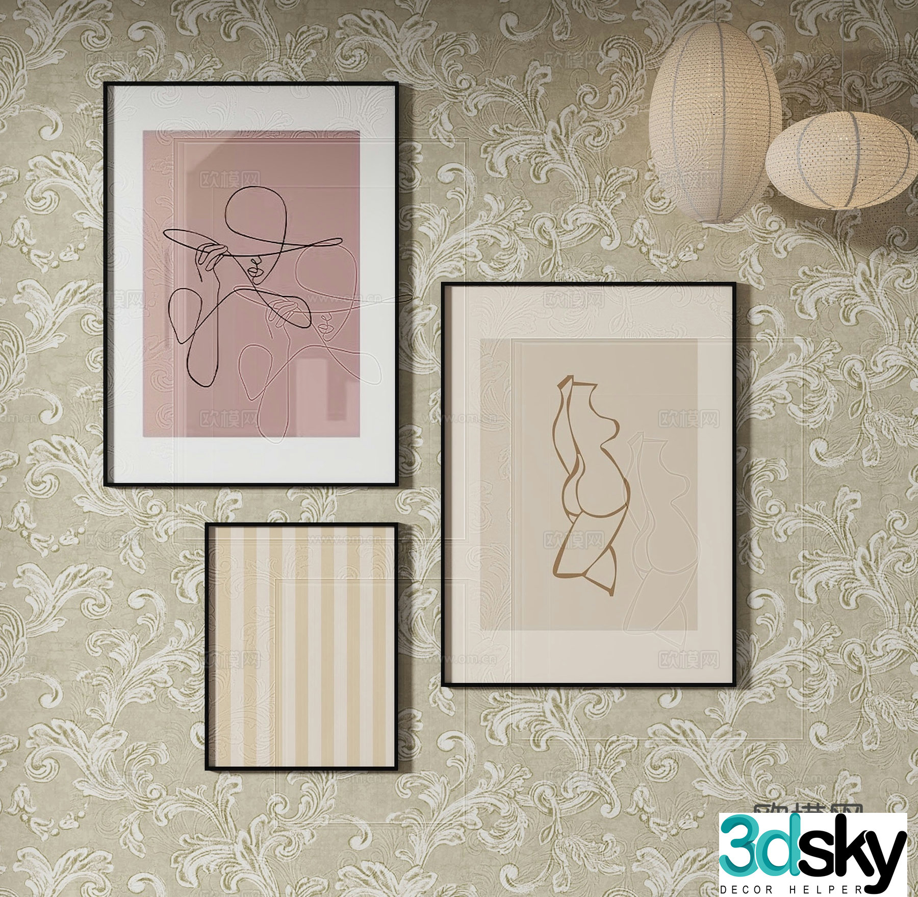 Simple European abstract painting decorative painting 3d model