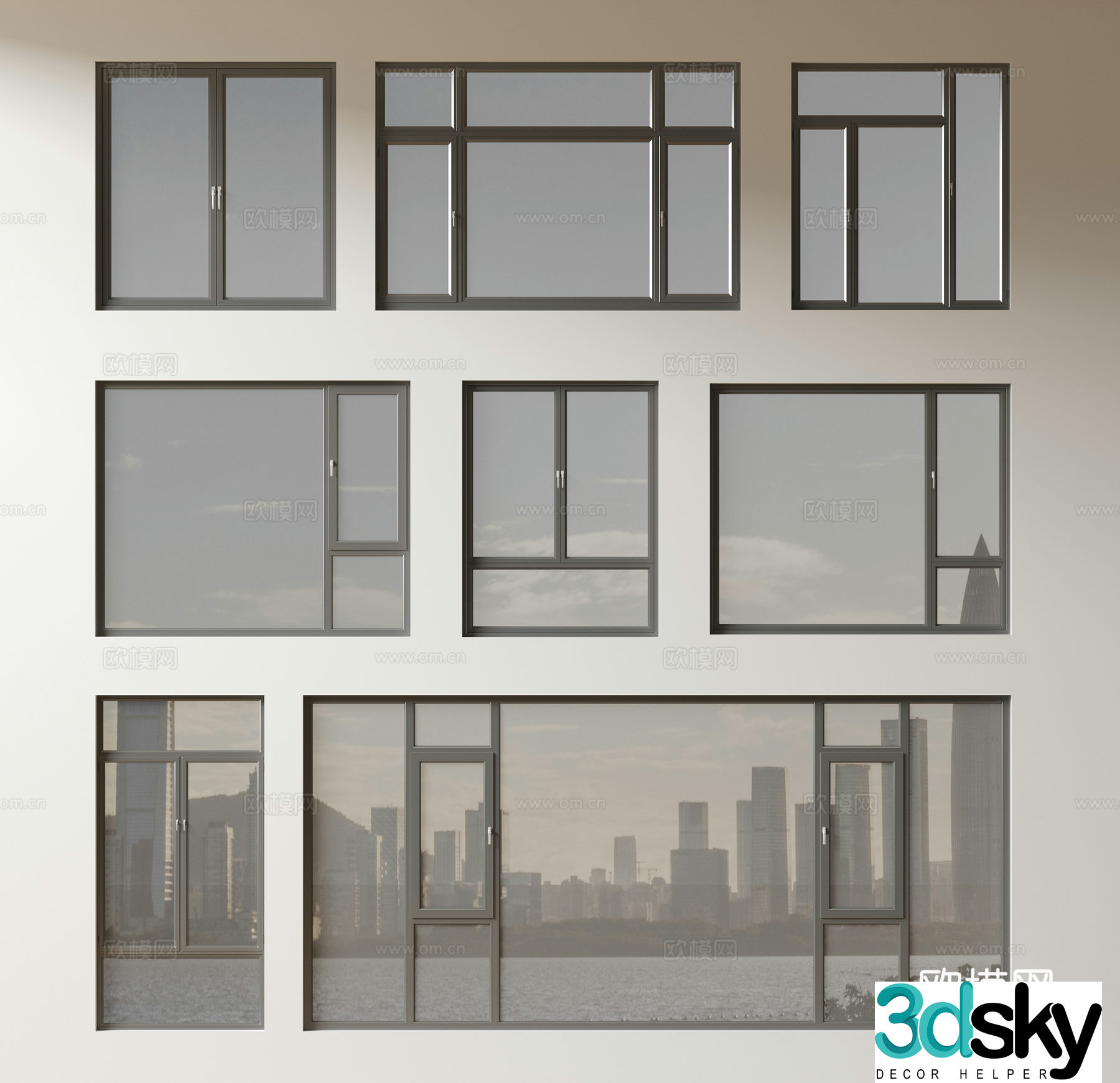 Modern windows floor-to-ceiling windows balcony windows sliding windows 3d model