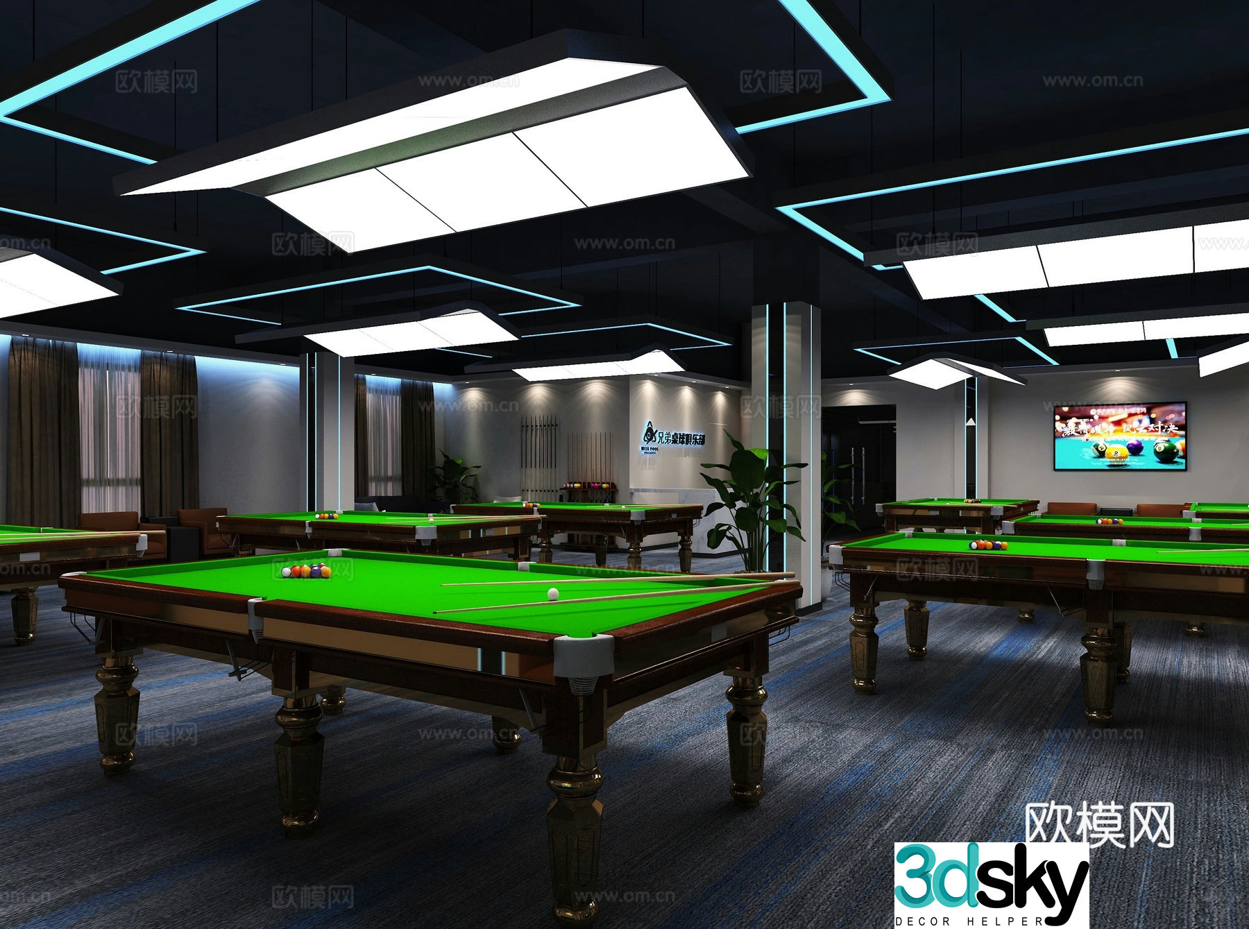 Industrial style billiards room 3D model