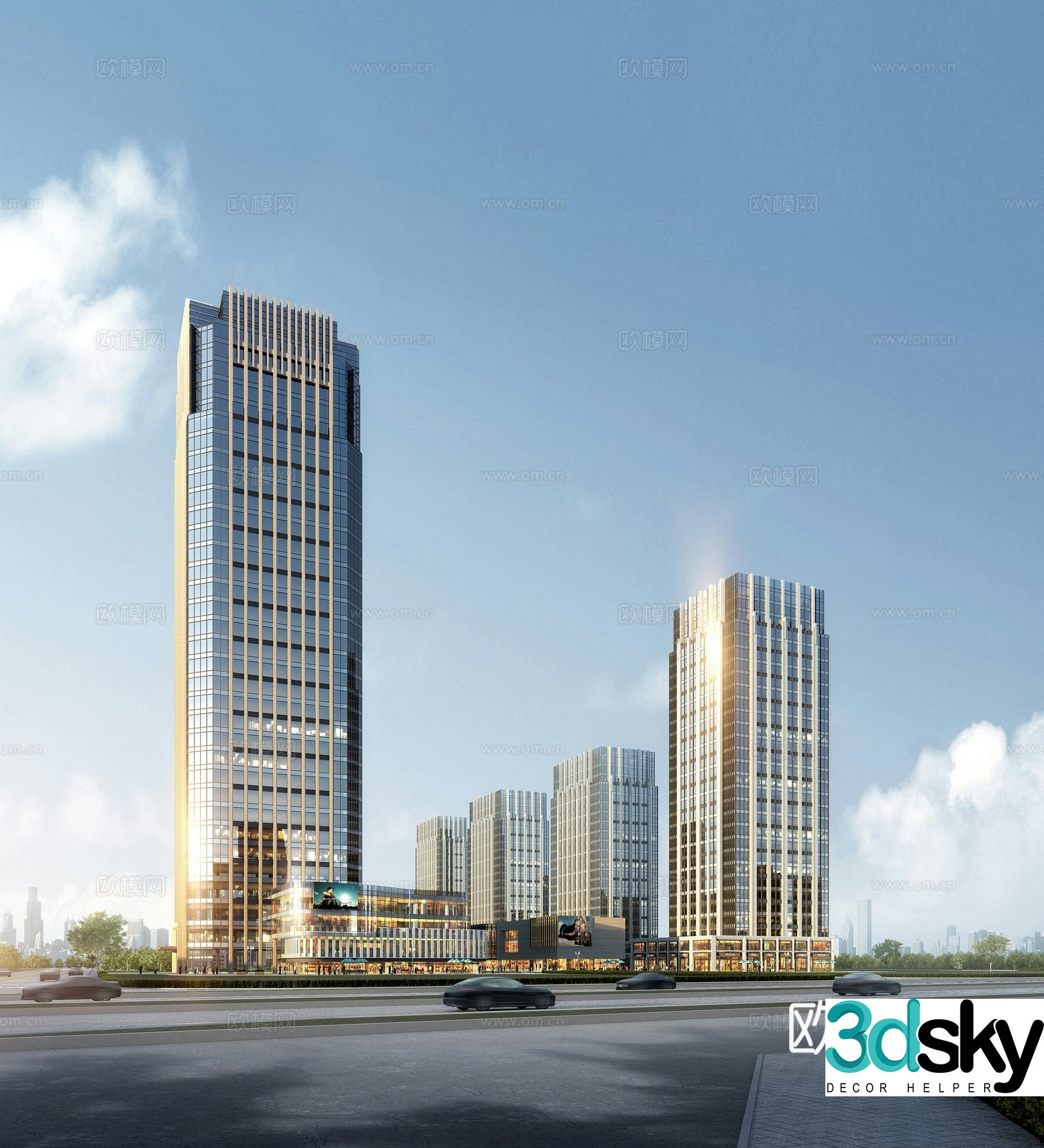 Office building exterior commercial complex 3d model